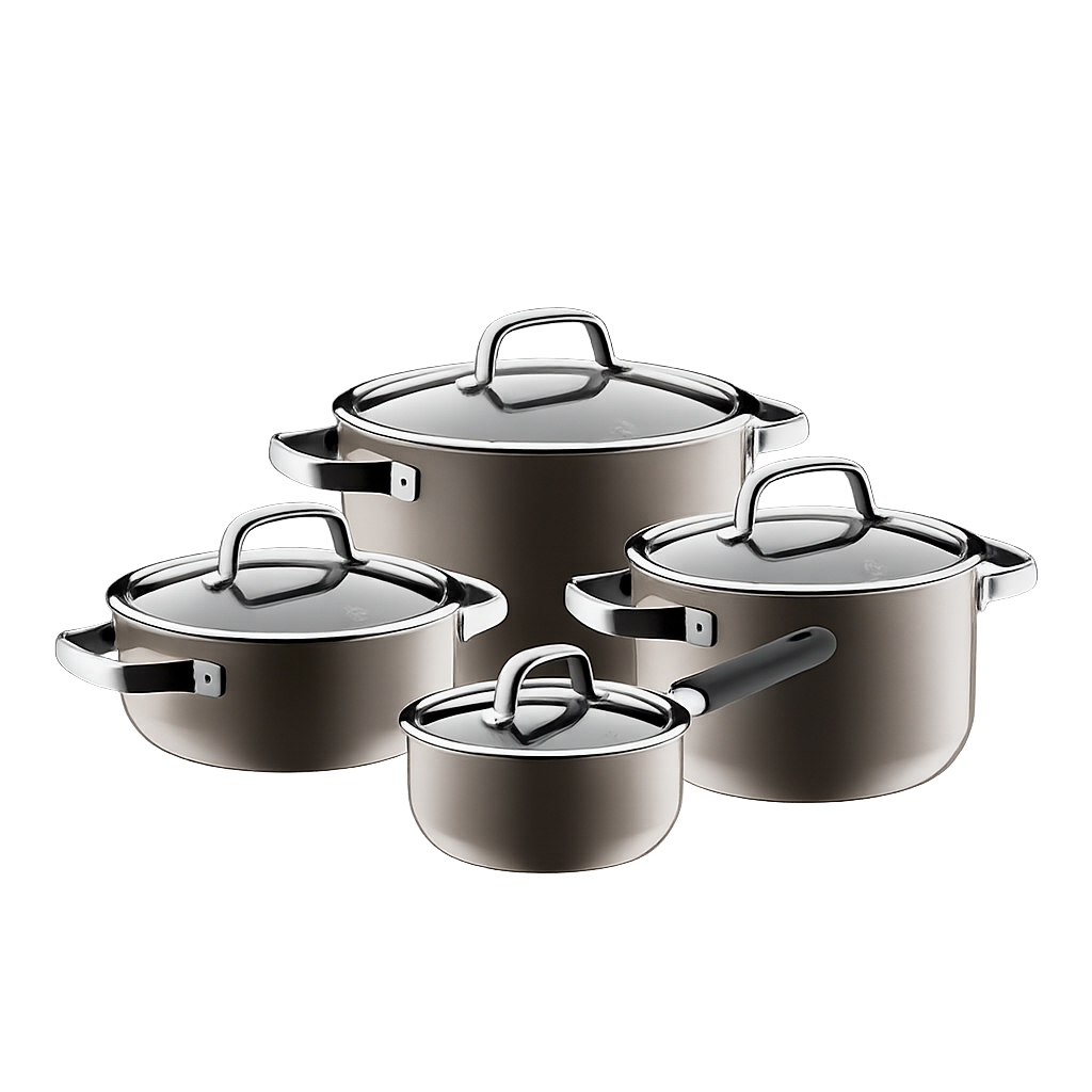 WMF 퓨전테크 미네랄 냄비 4종 세트 다크브라스(16편수,20L,20H,24H)(WMF Fusiontec Mineral 4‑Piece Pot Set Dark Brass (16cm Saucepan, 20cm Low Pot, 20cm High Pot, 24cm High Pot))