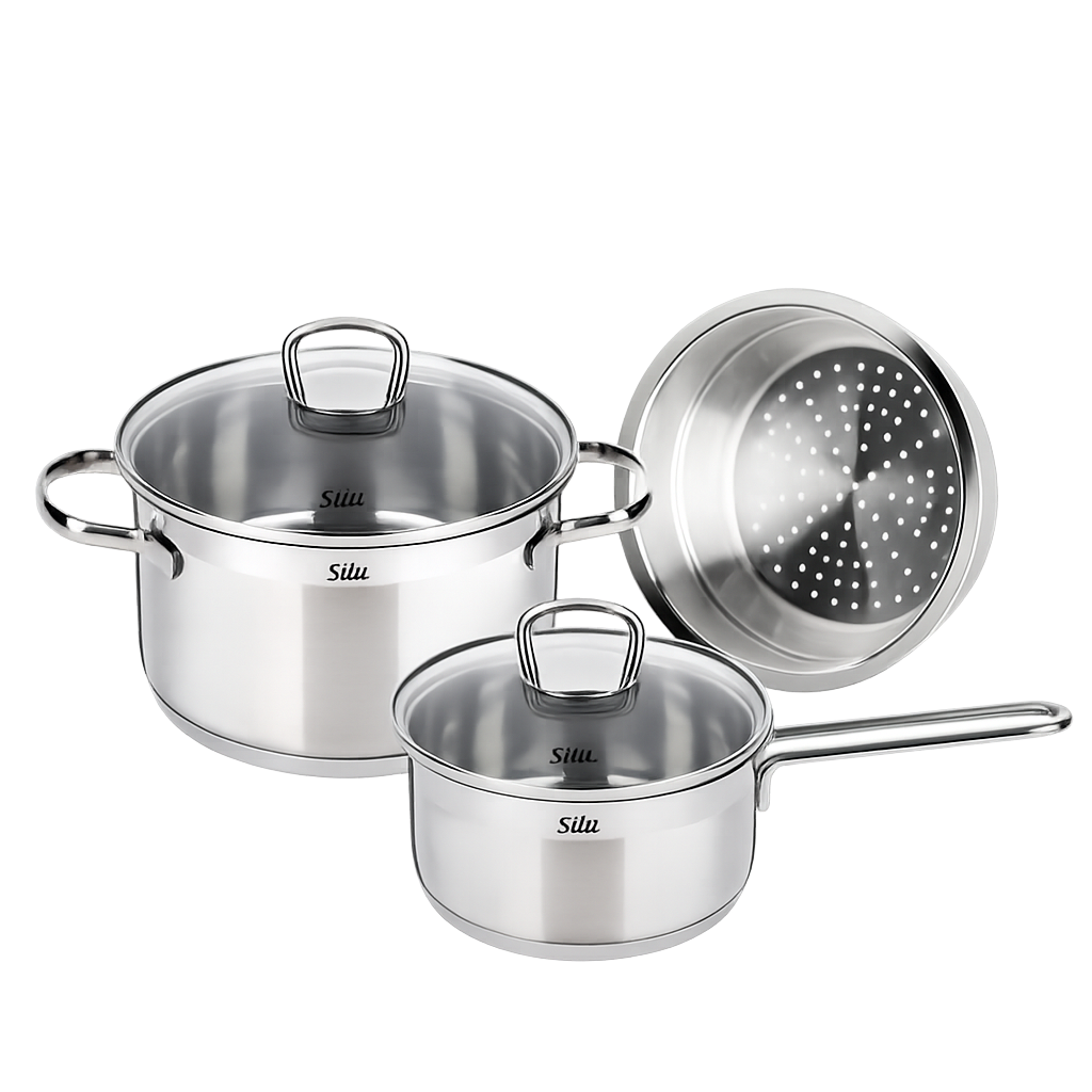 실리트 실리썸 롬바르디아 냄비 2종+찜기세트(16편수+20H+찜기)(Silit Silissome Lombardia Pot 2‑Piece + Steamer Set (16cm Saucepan + 20cm High Pot + Steamer))