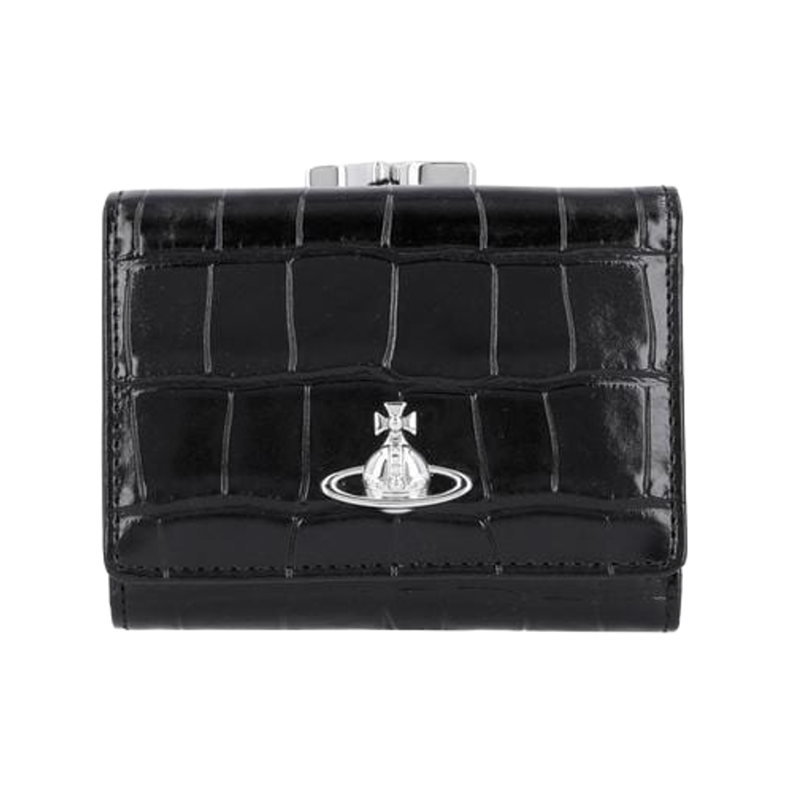 5115002MW-L0098-N401 Vivienne Westwood Crocodile Embossed Frame Wallet Black