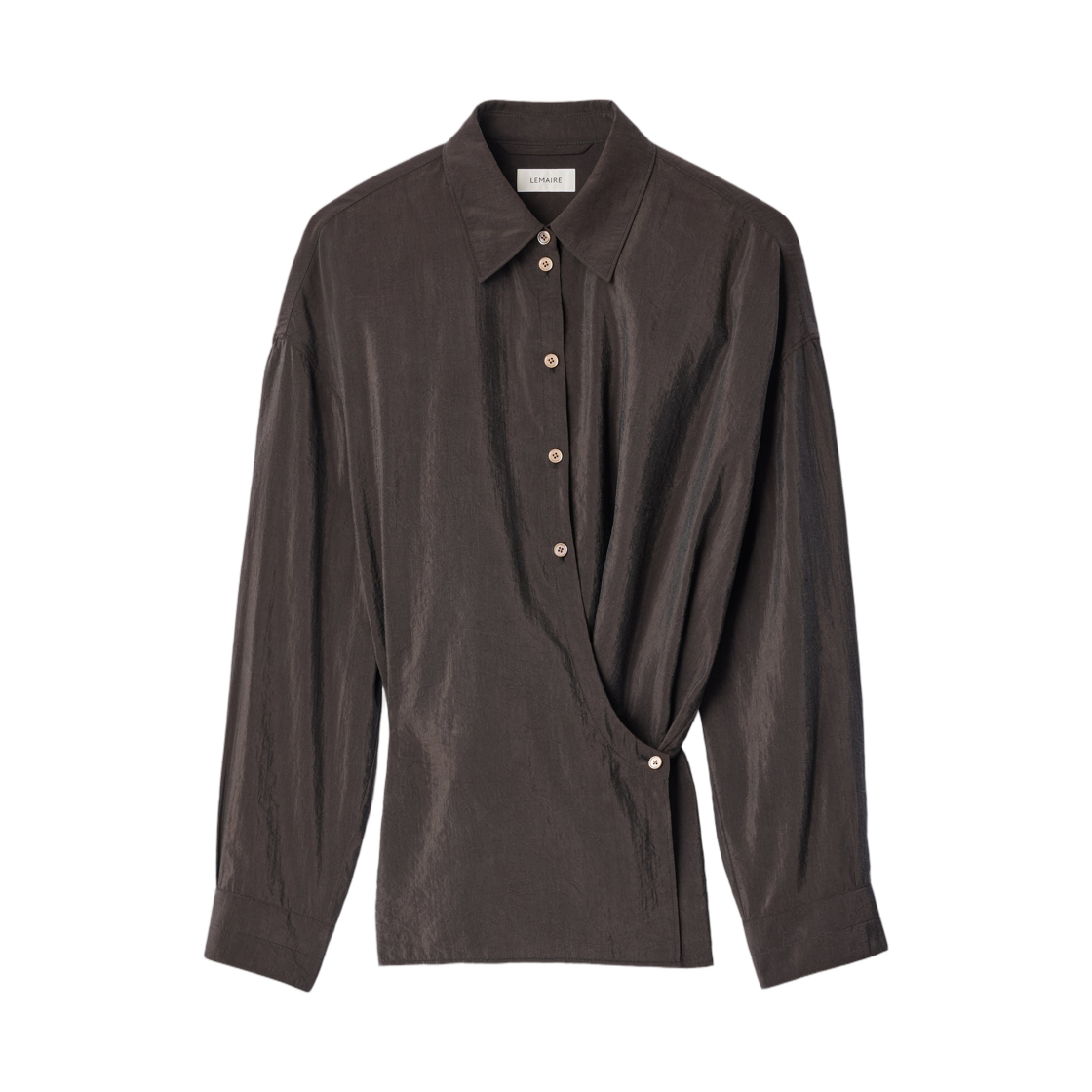SH1141-LF1308-532 (W) Lemaire Straight Collar Twisted Shirt in Dry Silk Licorice