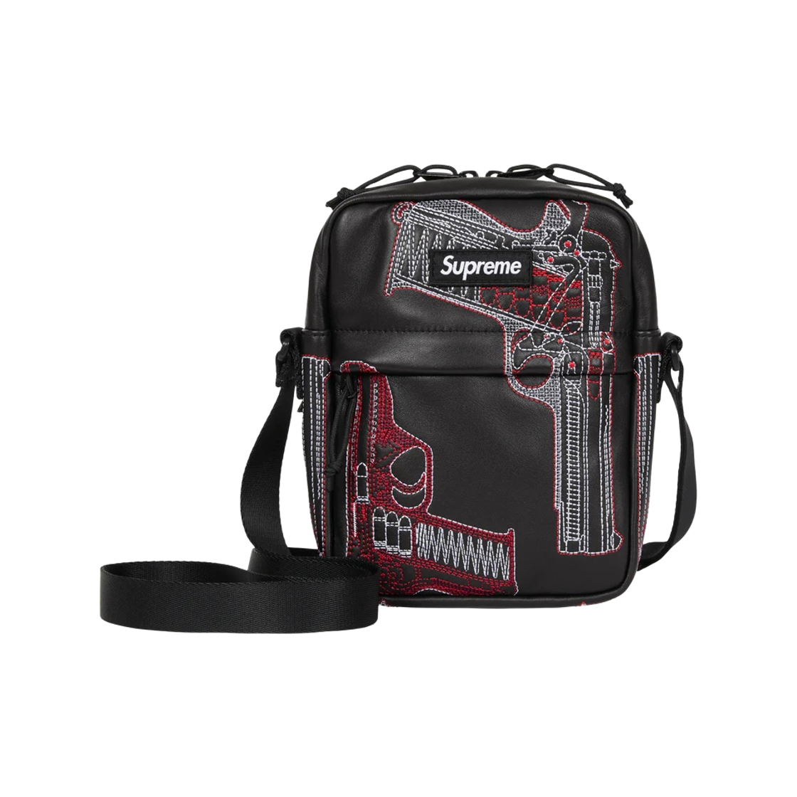 - Supreme Guns Embroidered Leather Shoulder Bag Black - 26SS