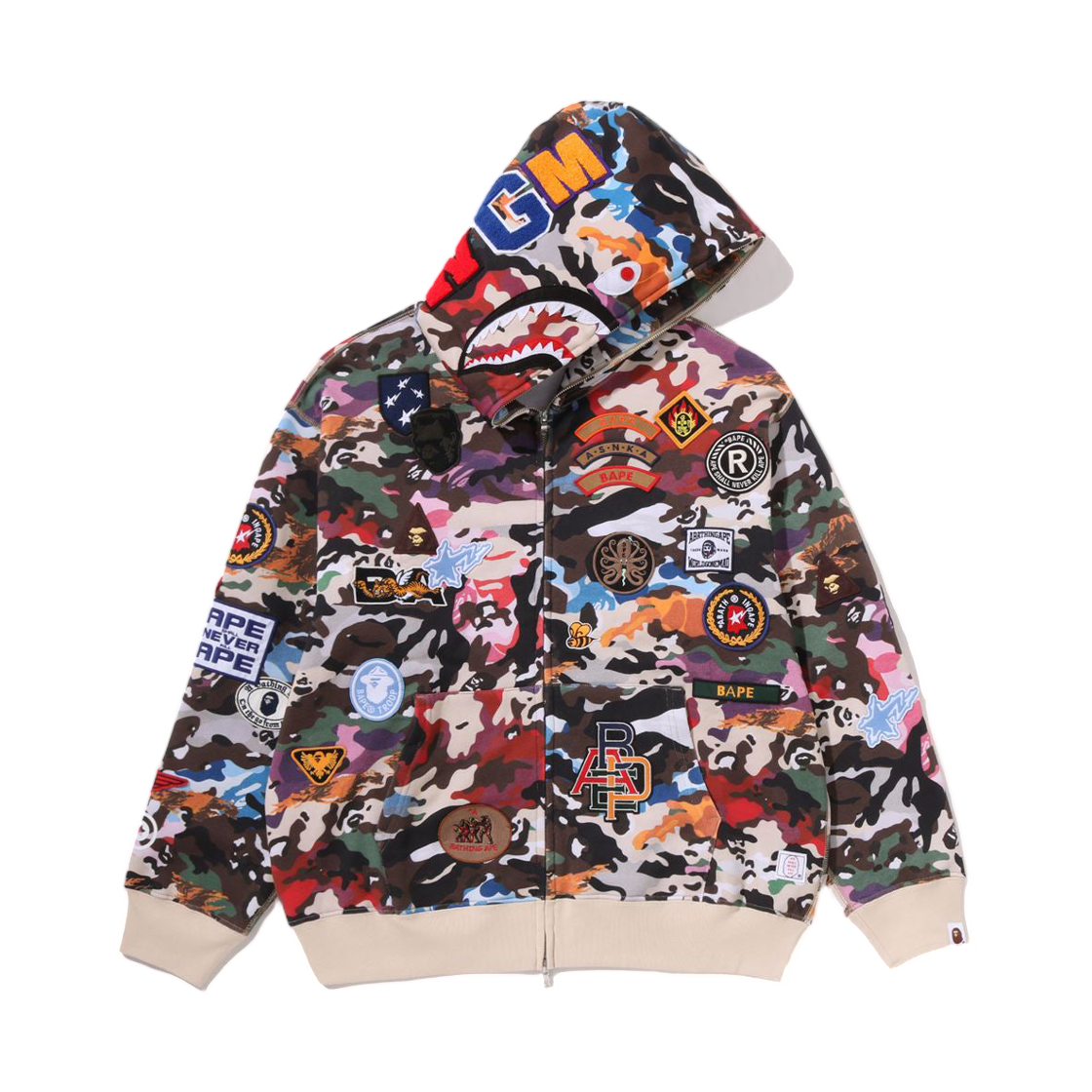 - BAPE Hybrid Camo Multi Badge Shark Relaxed Fit Full Zip Hoodie Multi