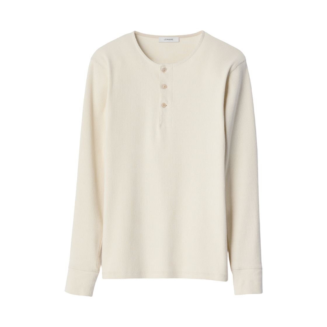 TS0041-LJ1030-300 Lemaire Long Sleeve Henley T-Shirt in Linen and Cotton Ribbed Jersey Enoki
