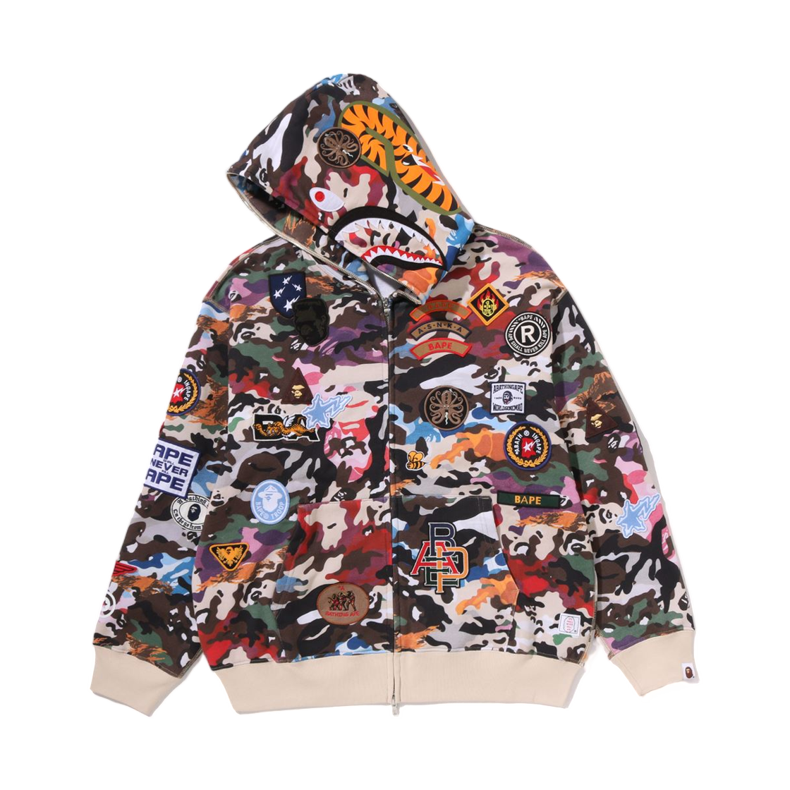 베이프 하이브리드 카모 멀티 뱃지 샤크 릴렉스드 핏 풀 집 후드 멀티(BAPE Hybrid Camo Multi Badge Shark Relaxed Fit Full Zip Hoodie Multi) - 2