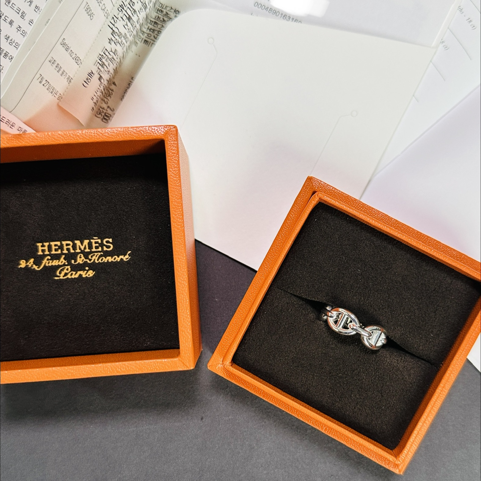 (W) Hermes Small Chaine D'Ancre Enchainee Ring Sterling Silver 착용 스타일 - 2