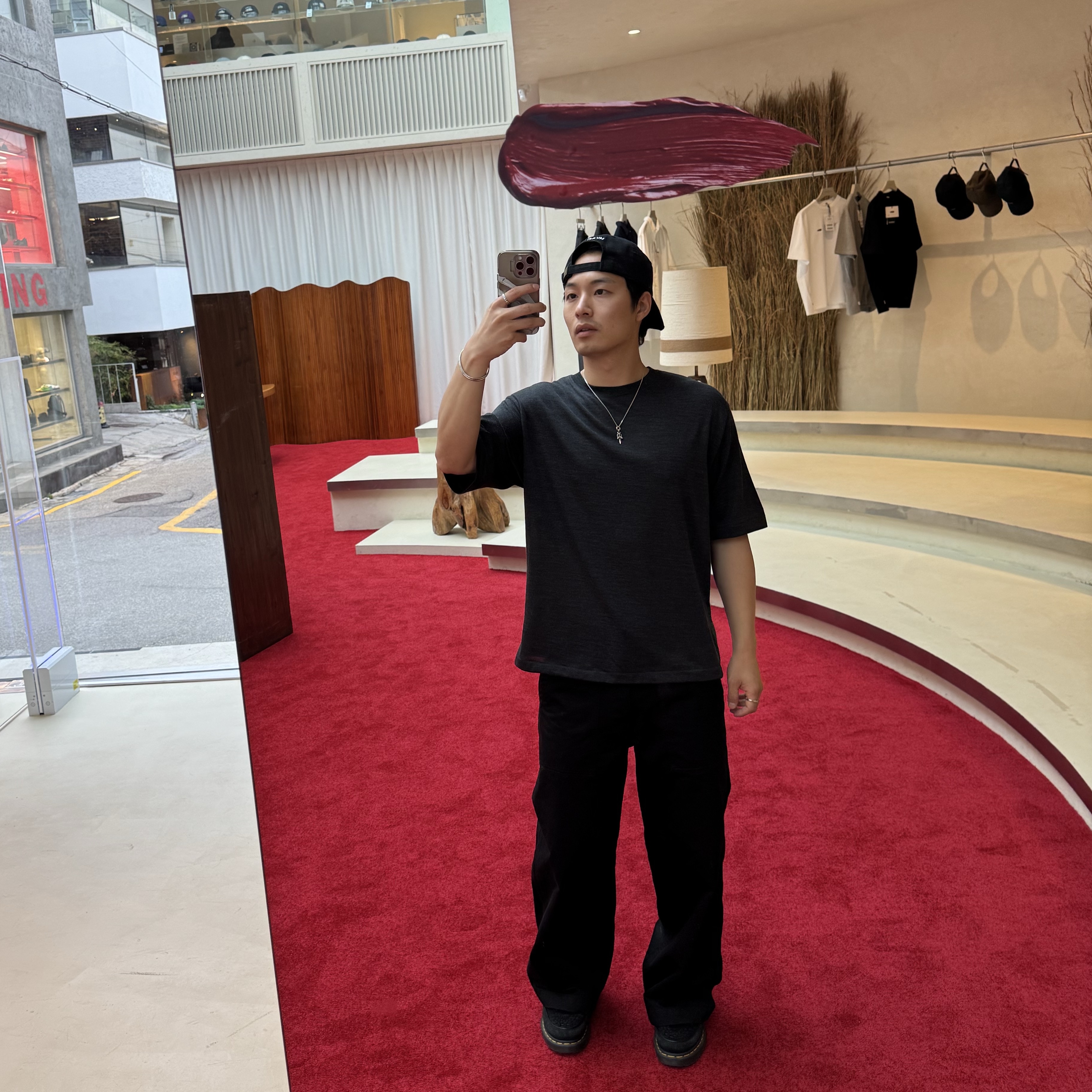 AKRYL Fat Fatigue Pants Black - 26FW, AKRYL Wool Smooth Tee Charcoal - 26FW 착용 스타일 - 2