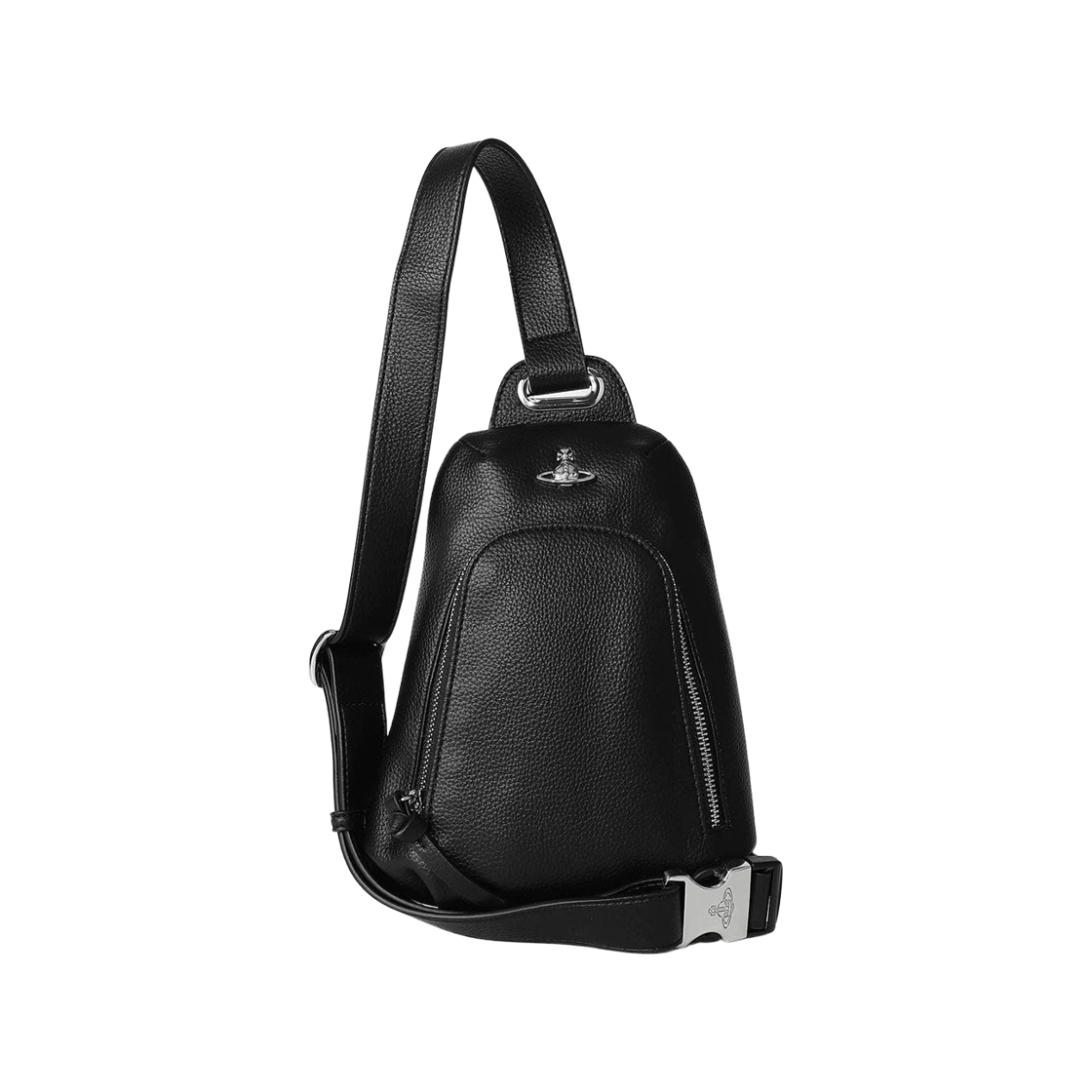5801000HU-S000D-N403 Vivienne Westwood Orb Logo Plaque Leather Sling Bag Black
