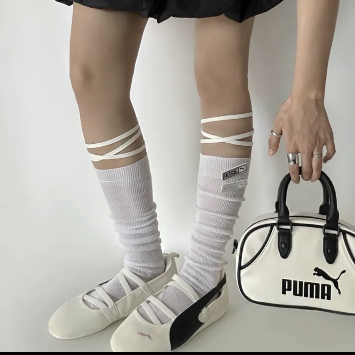 (W) Puma x Rosé Speedcat Ballet SD Warm White Black 착용 스타일 - 4