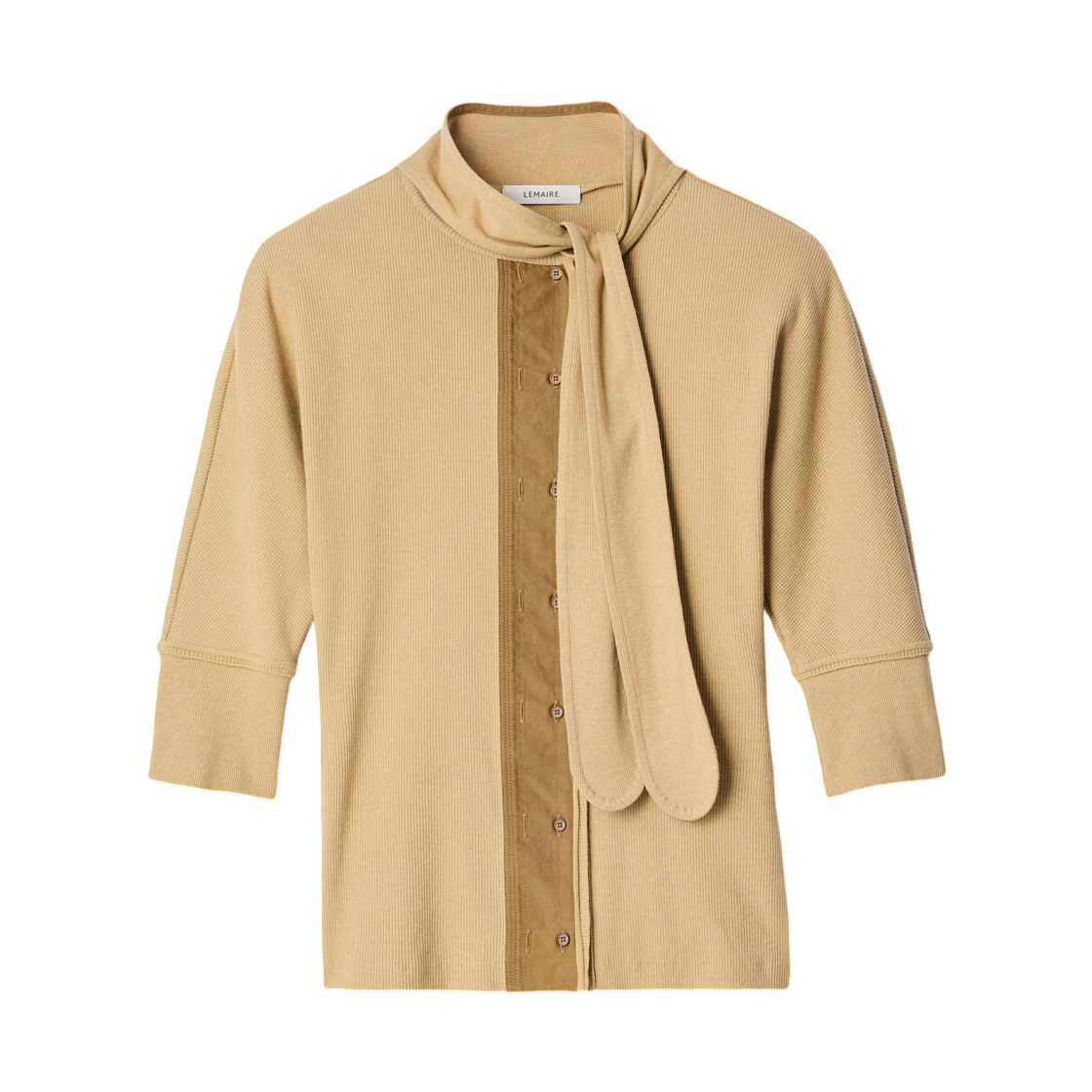 TS0056-LJ1030-225 (W) Lemaire Ascot T-Shirt in Linen and Cotton Ribbed Jersey Kraft Beige