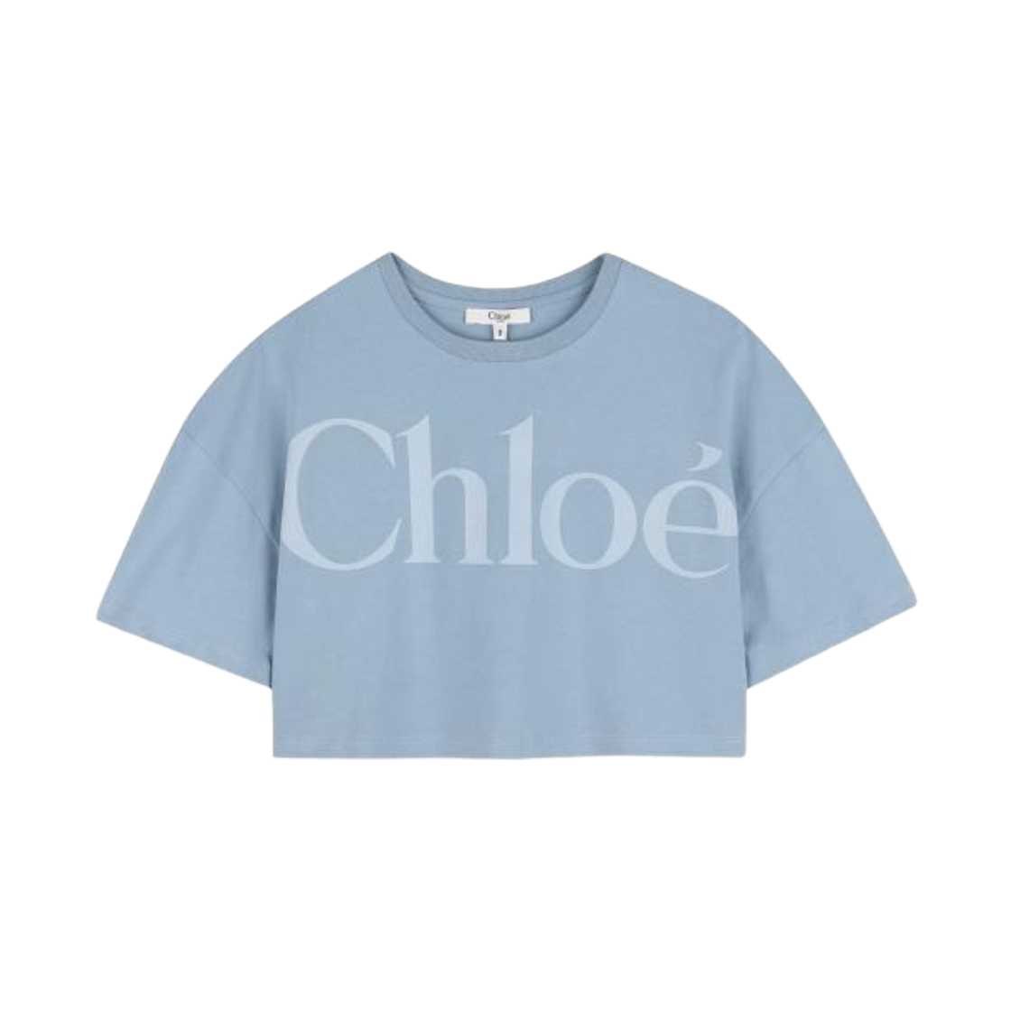 C20859-821 (Kids) Chloe Logo Print Crew Neck T-Shirt Clear Blue