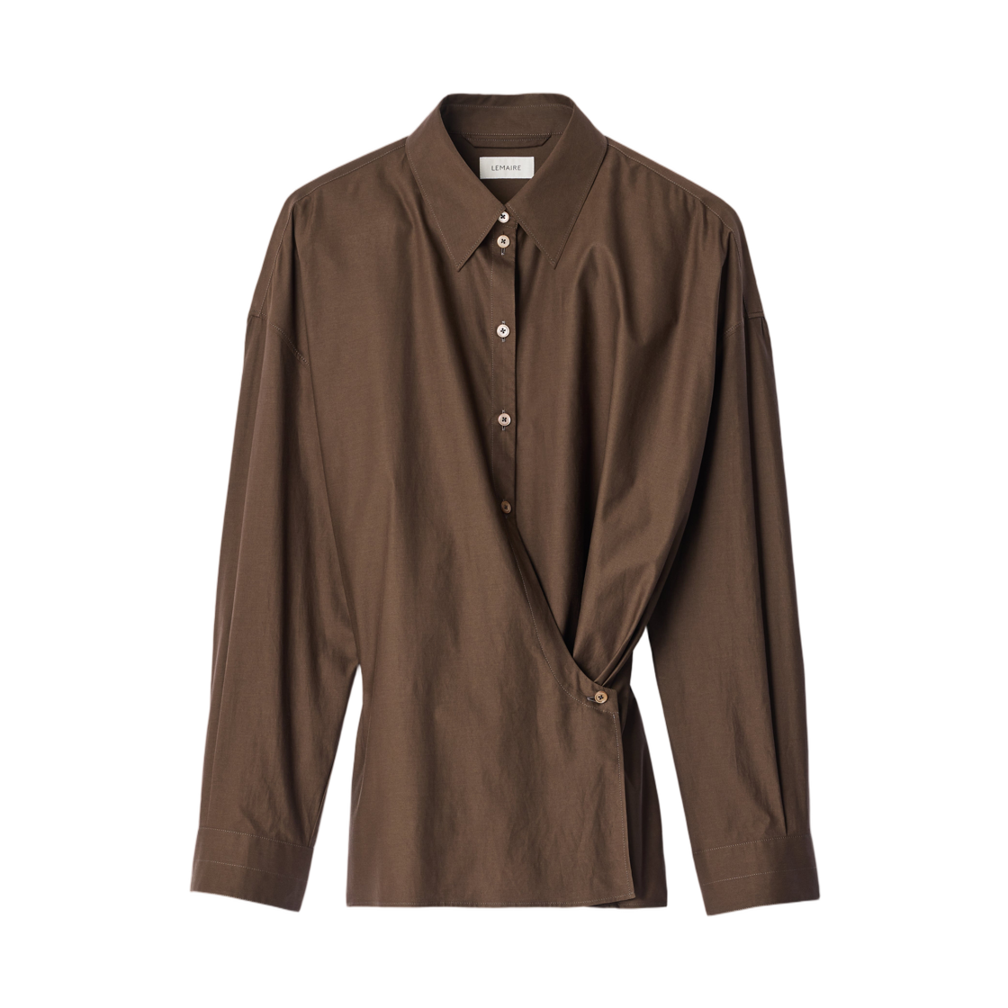 SH1141-LF1500-477 (W) Lemaire Straight Collar Twisted Shirt Truffle