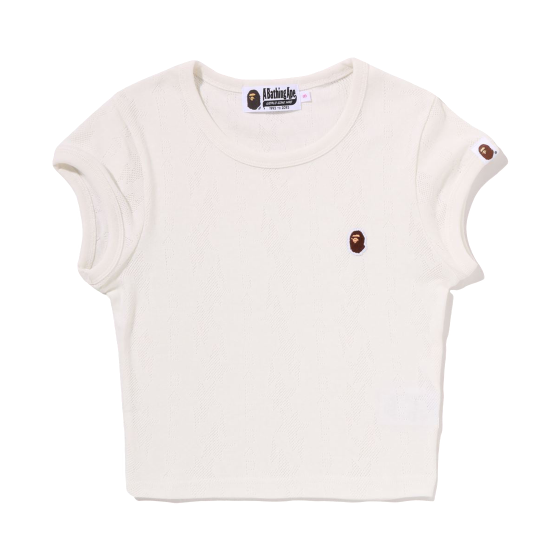 (W) 베이프 스타 패턴 자카드 에이프 헤드 원 포인트 크롭 티셔츠 아이보리((W) BAPE Sta Pattern Jacquard Ape Head One Point Cropped T-Shirt Ivory) - 1