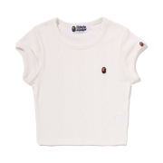 (W) BAPE Sta Pattern Jacquard Ape Head One Point Cropped T-Shirt Ivory
