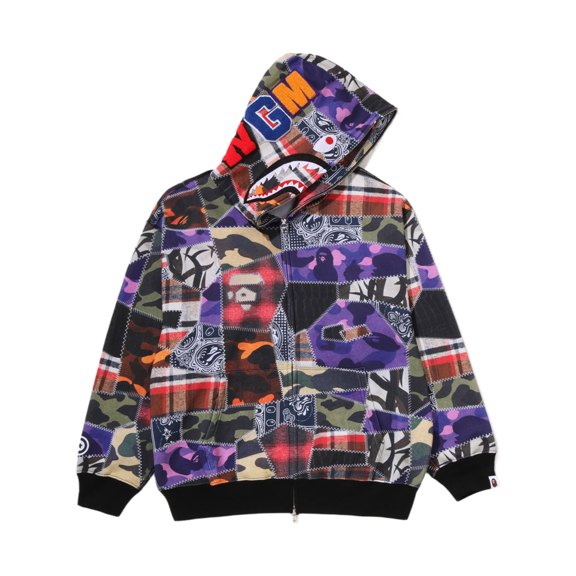 - BAPE Crazy Patch Shark Full Zip Hoodie Multi