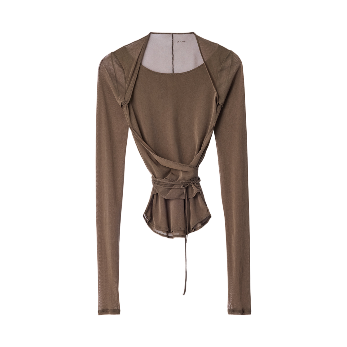 TS0052-LJ1070-423 (W) Lemaire Ballerina Wrap Top in Mesh Jersey Cacao