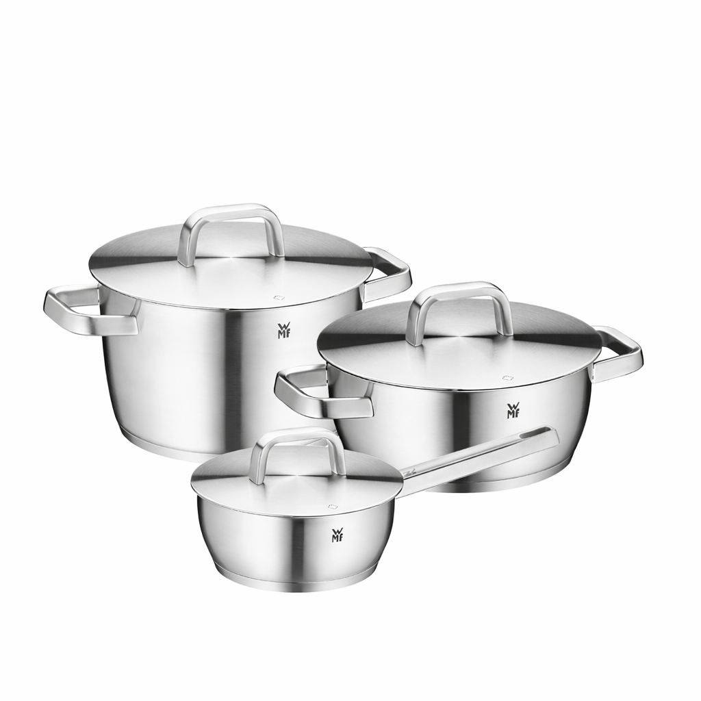 WMF 아이코닉 냄비 3종 세트(18편수+22L+22H)(WMF Iconic 3‑Piece Pot Set (18cm Saucepan + 22cm Low Pot + 22cm High Pot))