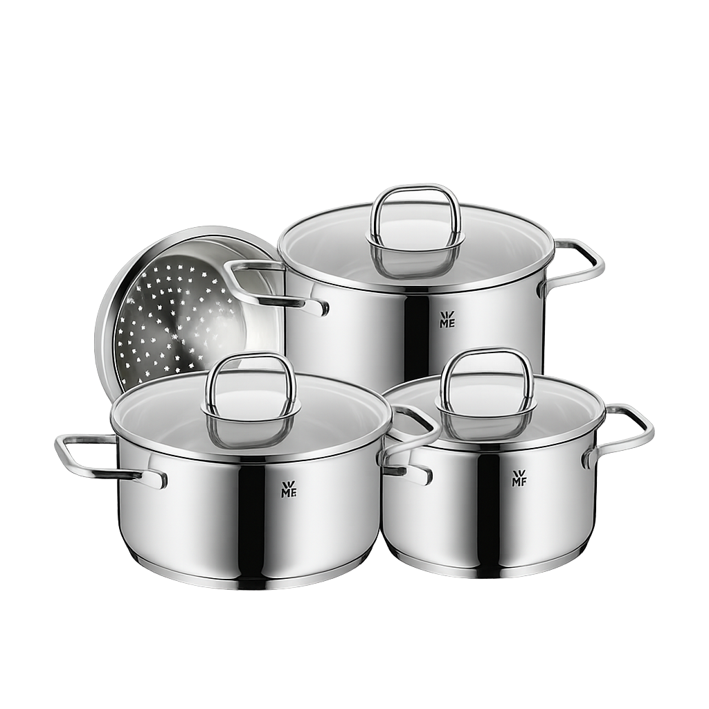 WMF NEW사피르 냄비 3종(16L+20L+20H)+찜기(WMF New Saphir 3‑Piece Pot Set (16cm Low Pot + 20cm Low Pot + 20cm High Pot) + Steamer) - 1