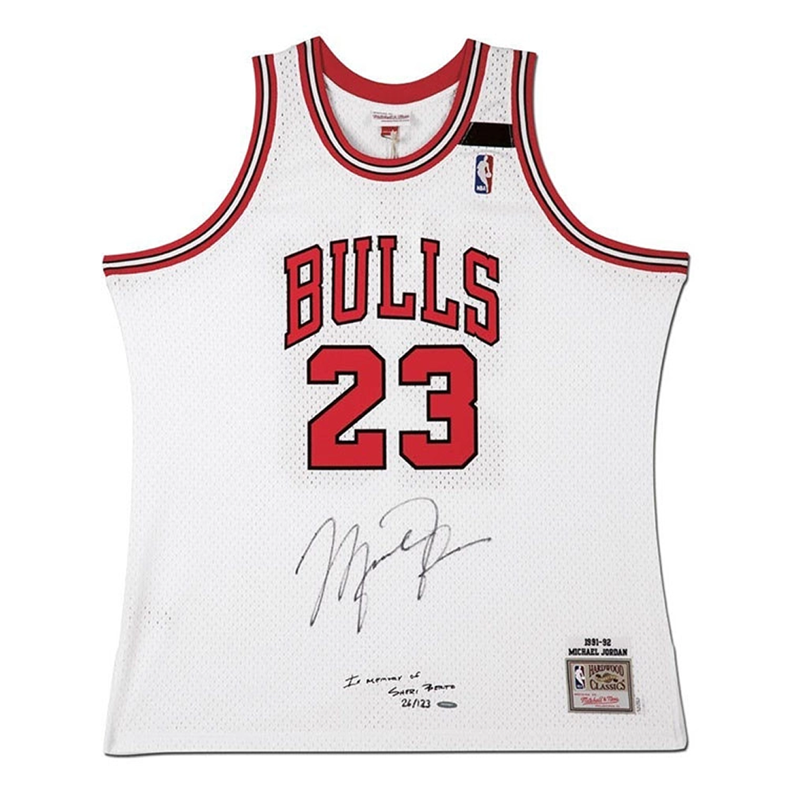 어퍼덱 UDA 마이클 조던 사인 저지 1991-92 미첼 & 네스 어센틱 시카고 불스 화이트(123장 한정)(Michael Jordan Autographed & Embroidered Chicago Bulls 1991-92 White Authentic Mitchell & Ness Jersey)