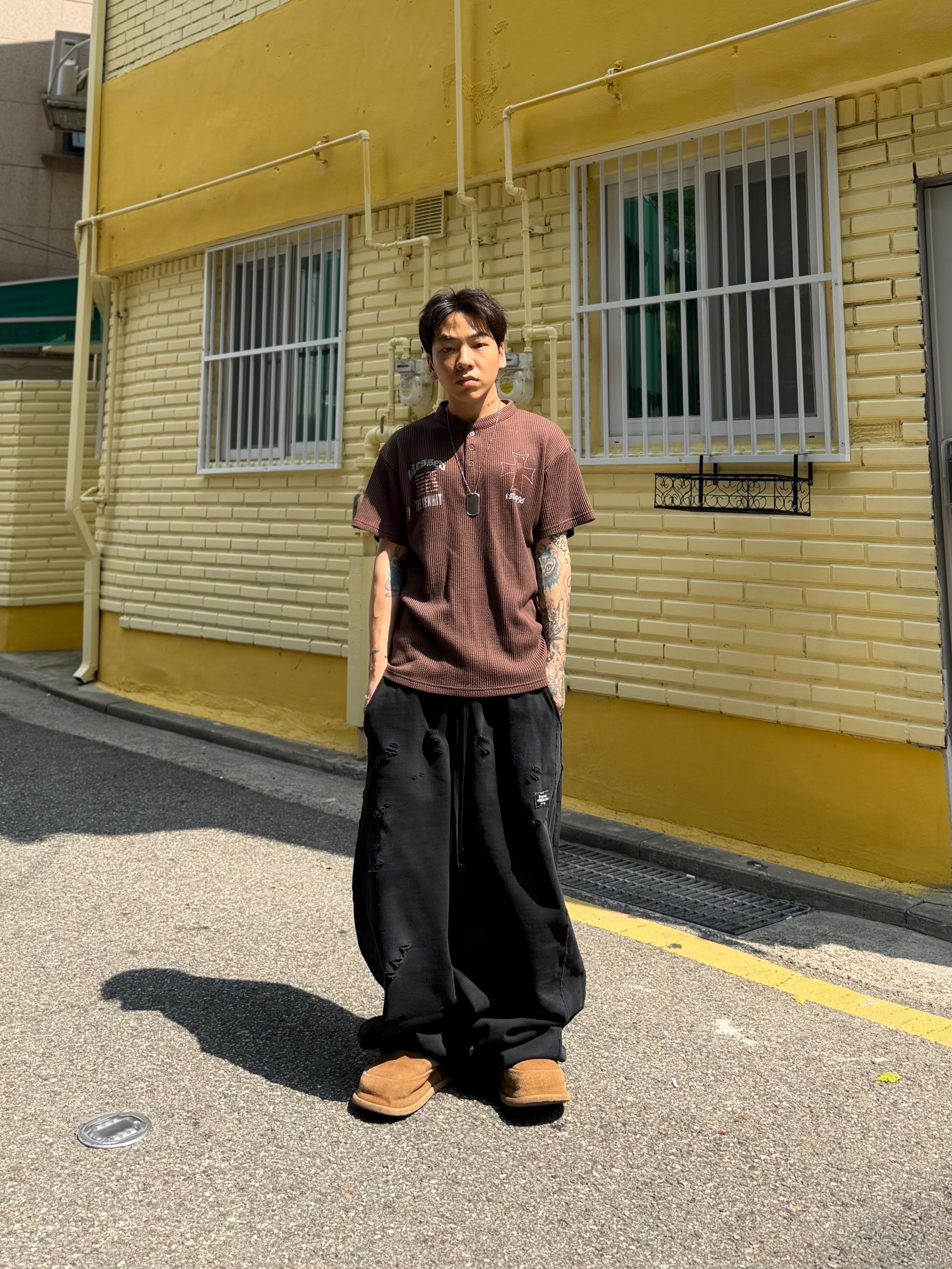 NONPARKING X kinchi N Road Boots Brown 착용 스타일 - 3