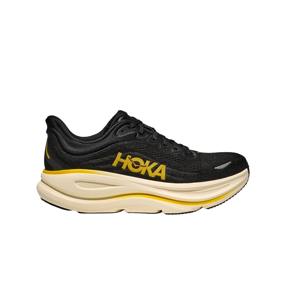 1162013-CWG Hoka Bondi 9 Carbon Black Yellow Gold - Wide