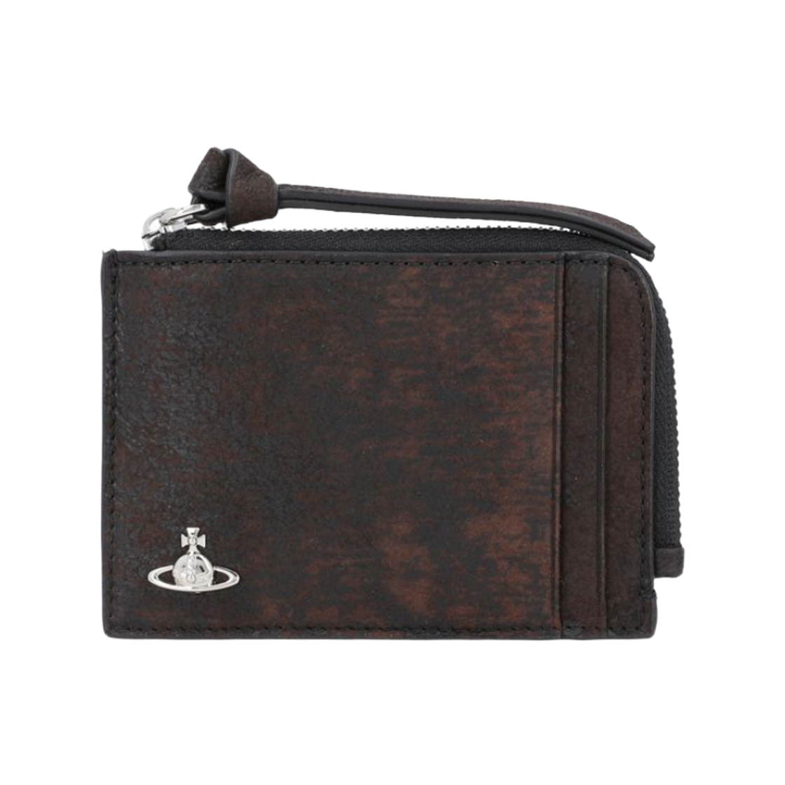 5402000YU-L00BK-D402 Vivienne Westwood Vintage Leather Zipper Card Holder Dark Brown