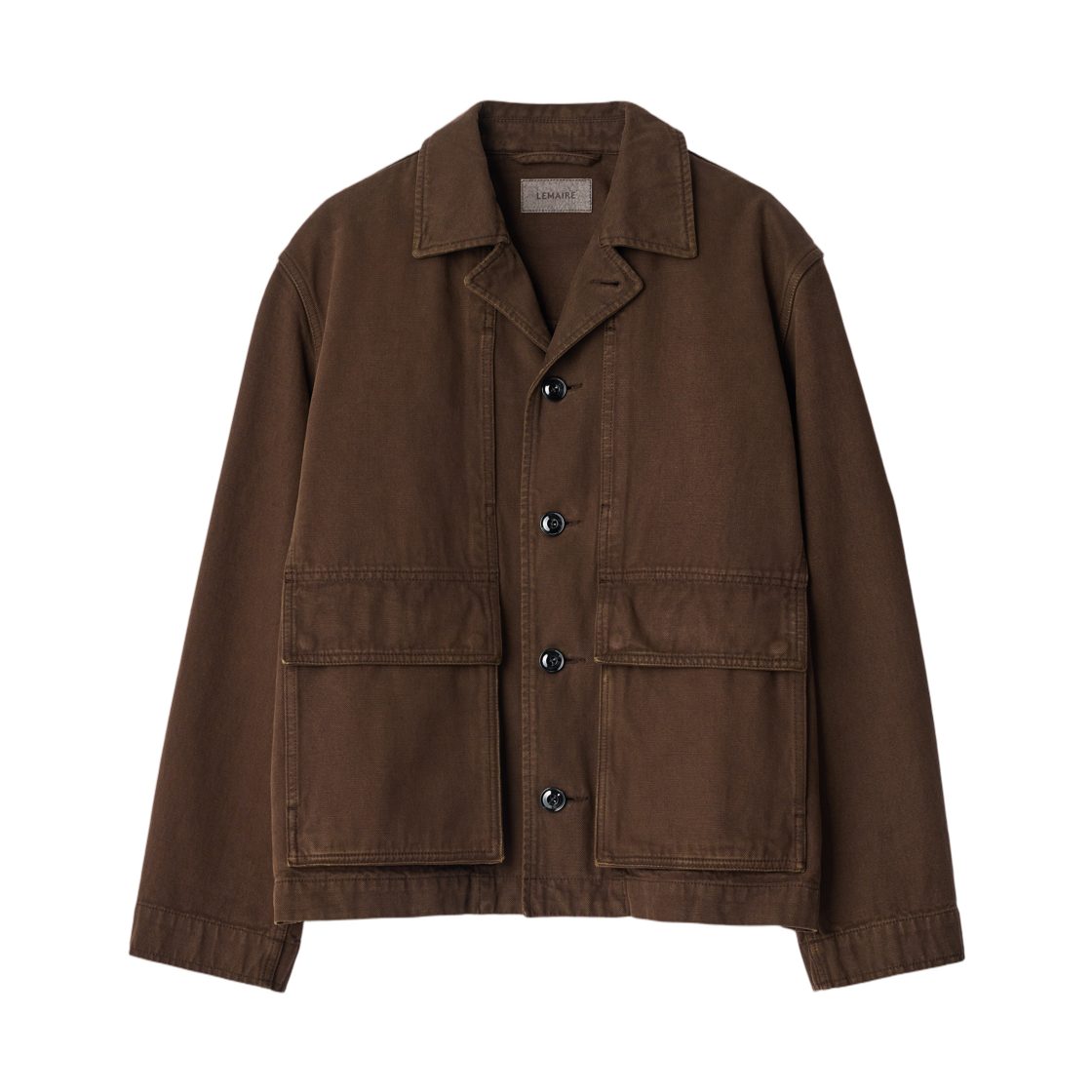 OW1223-LD1077-512 Lemaire Boxy Jacket in Heavy Garment Dyed Broken Twill Ristretto