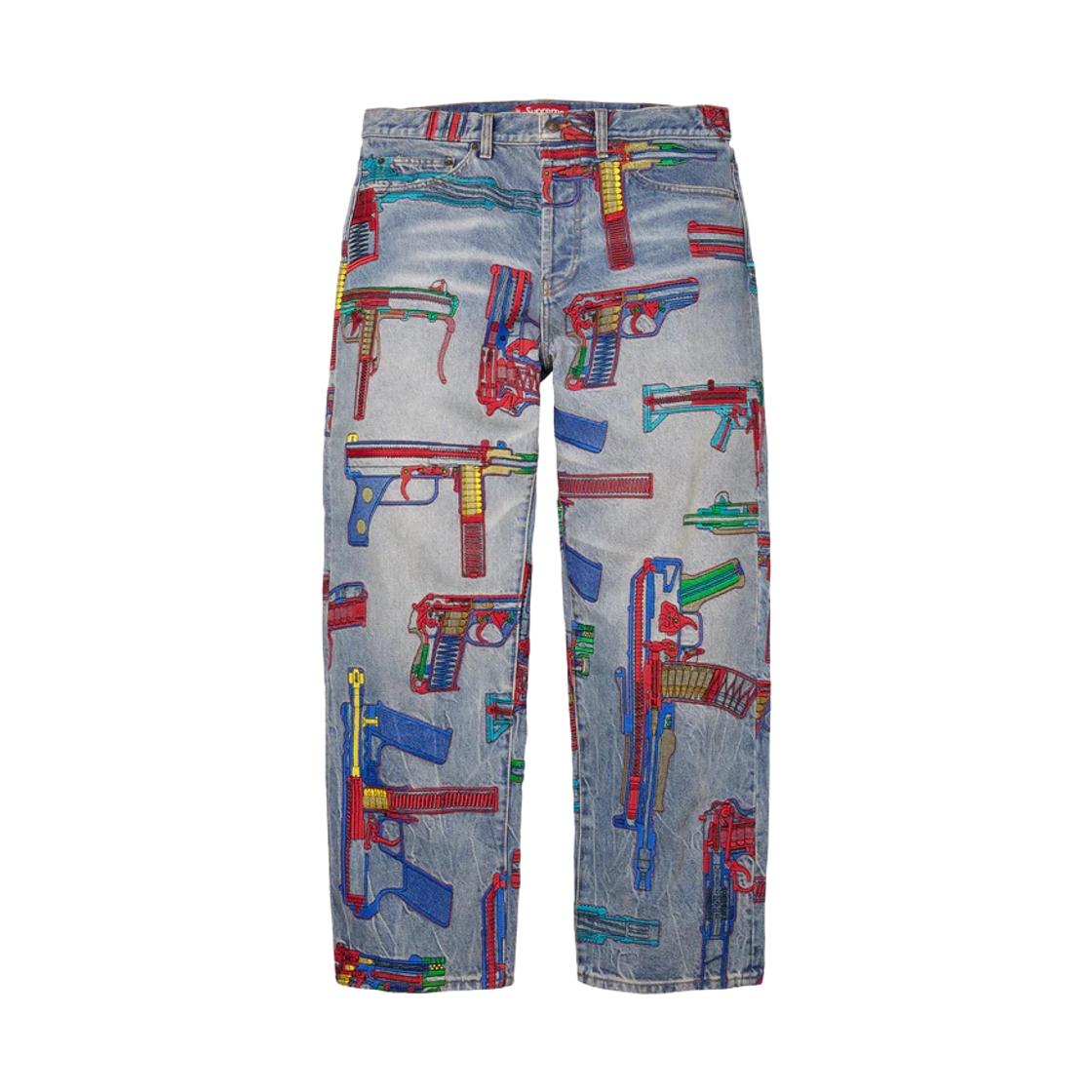 - Supreme Guns Embroidered Loose Fit Jean Washed Indigo - 26SS