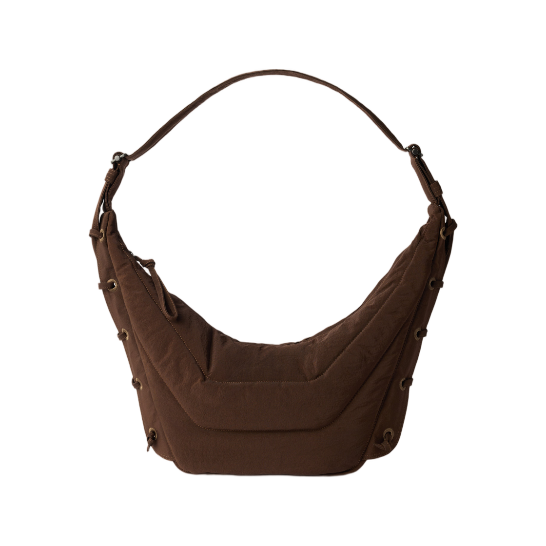 BG0074-LF1330-303 Lemaire Medium Soft Game Bag in Nylon Canvas Chocolate Truffle