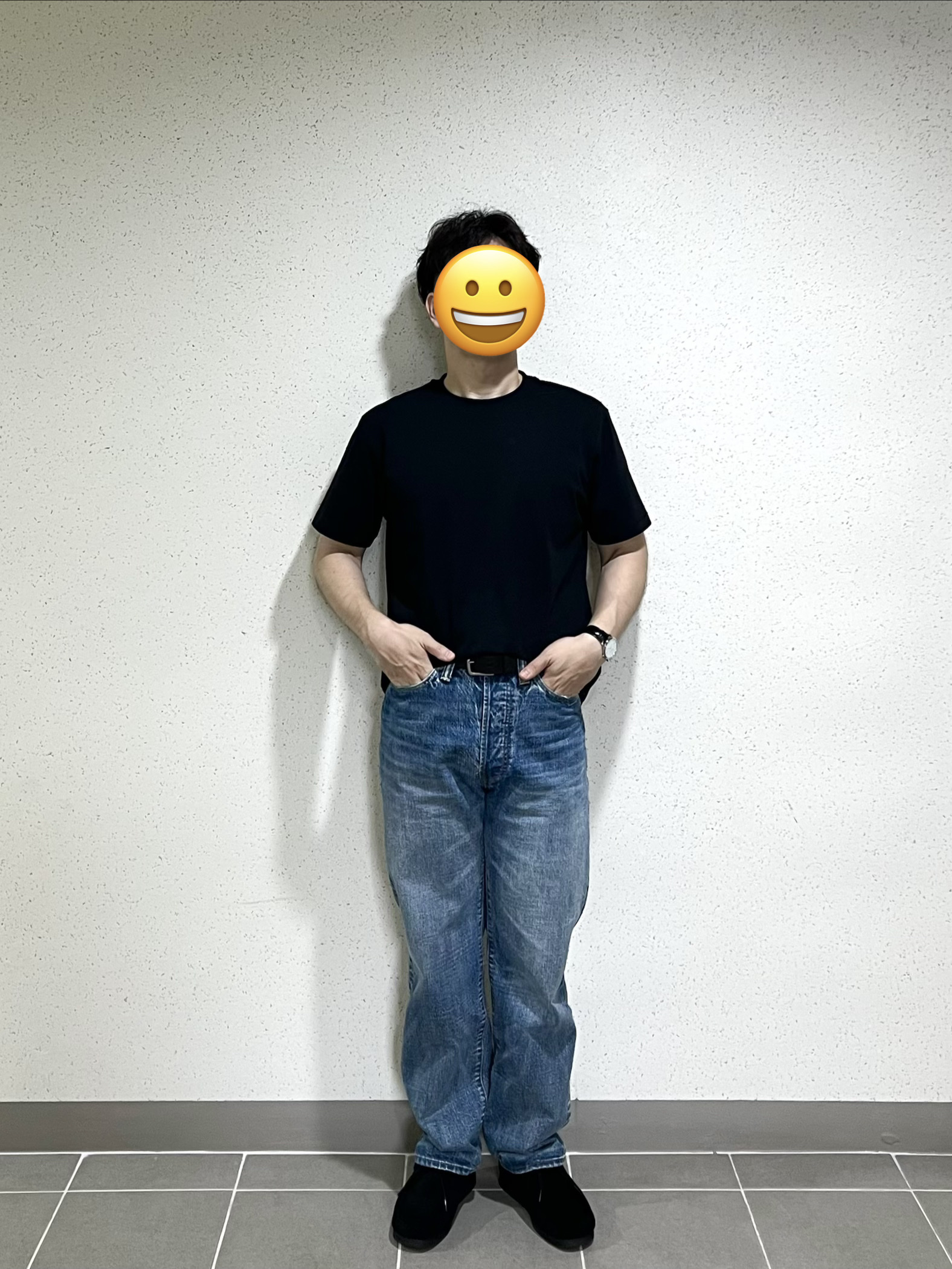 Dimitri Black Everyone's Single Stitch Short Sleeve T-Shirt Coolmax Fabric Henley Neck Charcoal, Outstanding 40S Selvedge Straight Pants Light Blue 착용 스타일 - 2