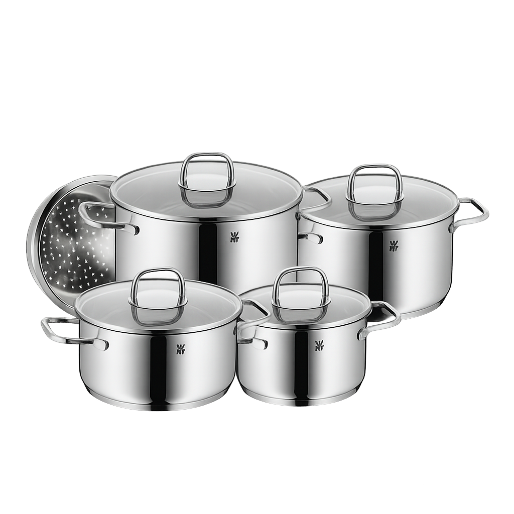 WMF NEW사피르 냄비 4종(16L+20L+20H+24H)+찜기(WMF New Saphir 4‑Piece Pot Set (16cm Low Pot + 20cm Low Pot + 20cm High Pot + 24cm High Pot) + Steamer)