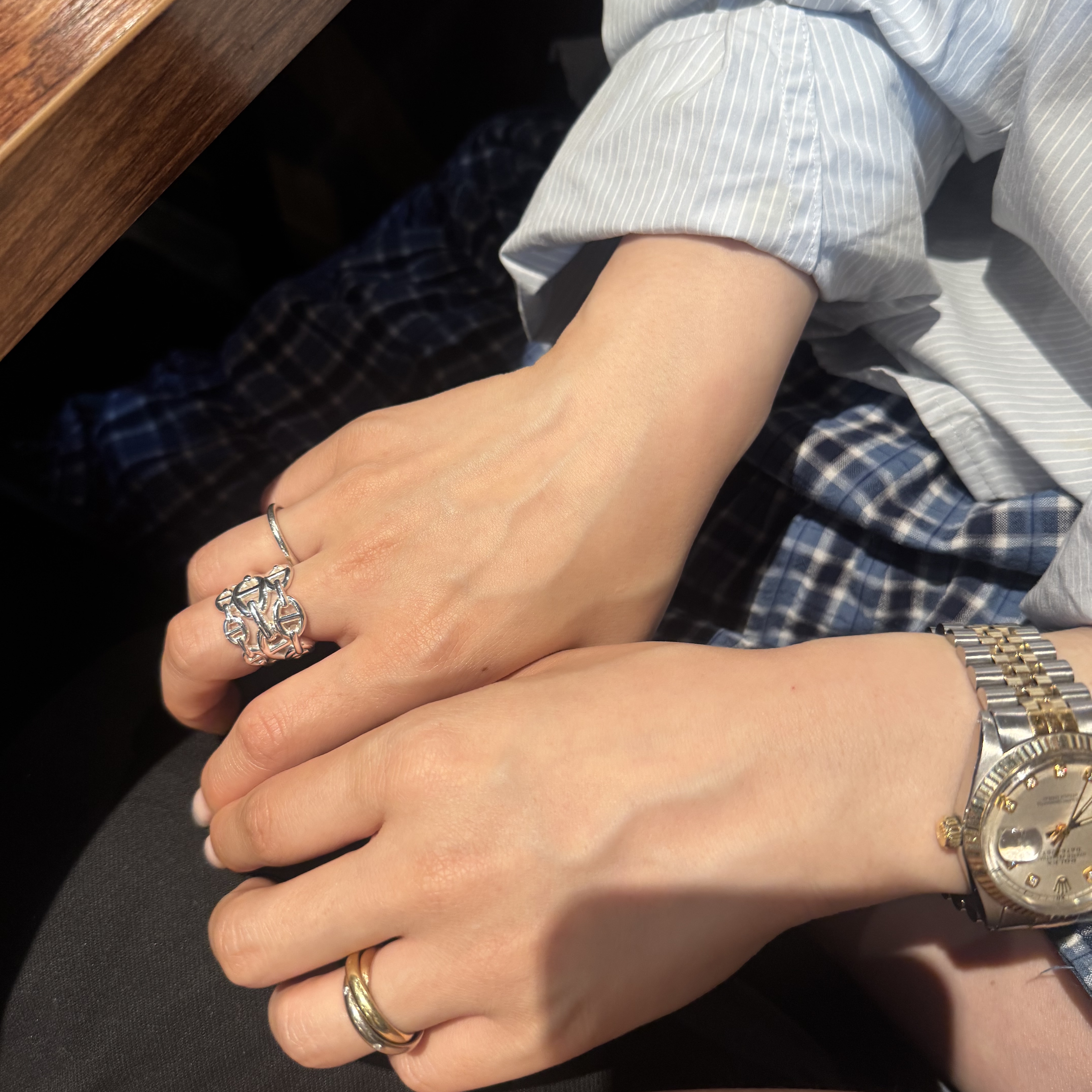 (W) Hermes Large Chaine D'Ancre Enchainee Ring Sterling Silver 착용 스타일