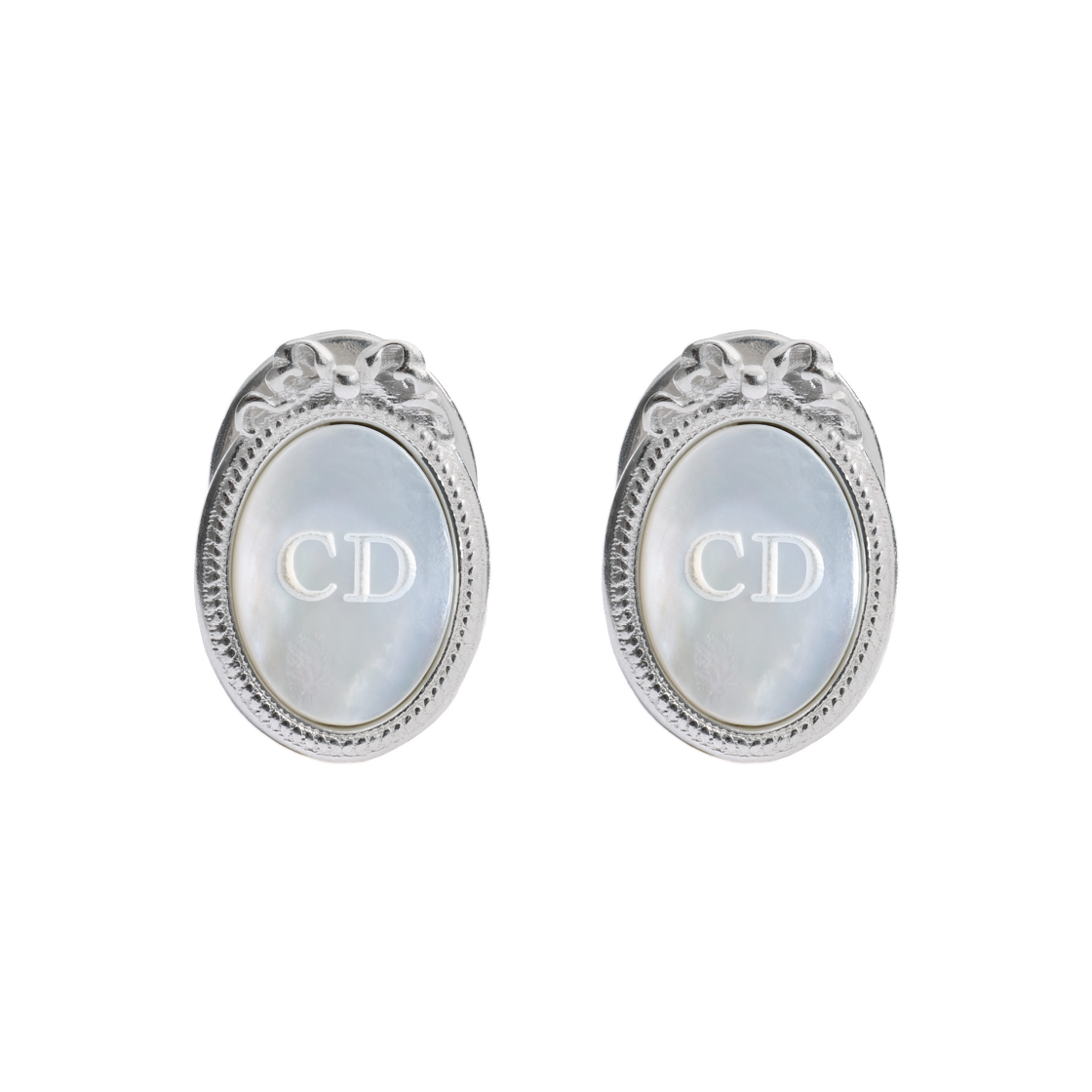 C0225HOMST-D991 Dior Medaillon Cufflinks Silver Finish Brass & Mother Of Pearl Silver