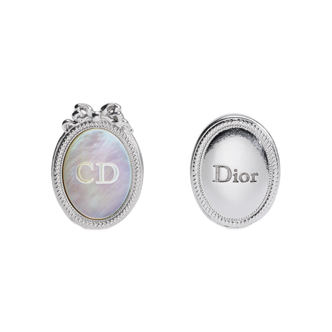 E4902HOMMT-D009 Dior Medaillon Earrings Silver Finish Brass & Mother Of Pearl Silver