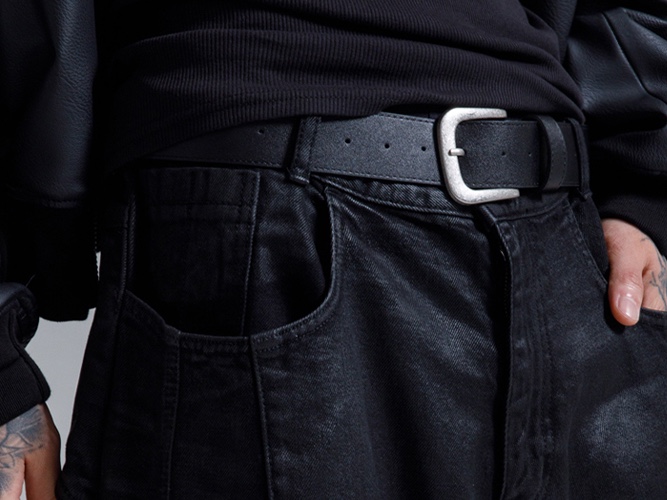AX CONNECTION Double Buckle Snake Texture Belt Black, AX CONNECTION Crocodile Texture Belt 착용 스타일 - 4