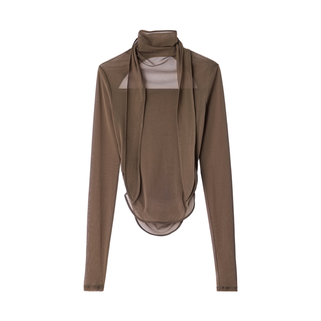 TS0053-LJ1070-423 (W) Lemaire Ballerina Scarf Top in Mesh Jersey Cacao