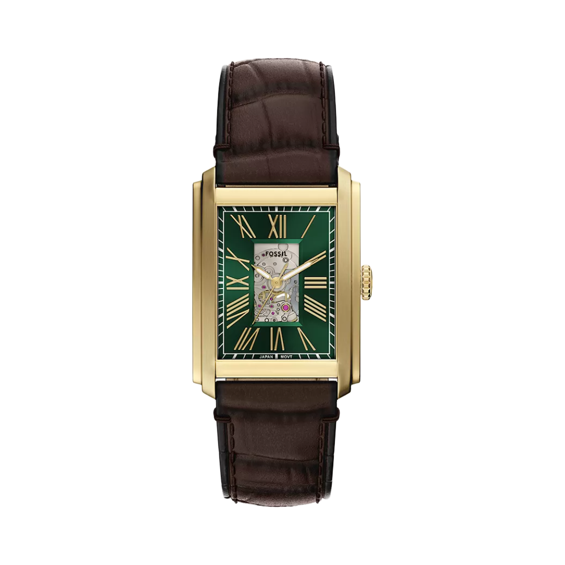 파슬 캐러웨이 오토매틱 쓰리핸드 30mm 크로코 레더 그린 브라운(Fossil Carraway Automatic Three-Hand 30mm Croco Leather Green Brown)