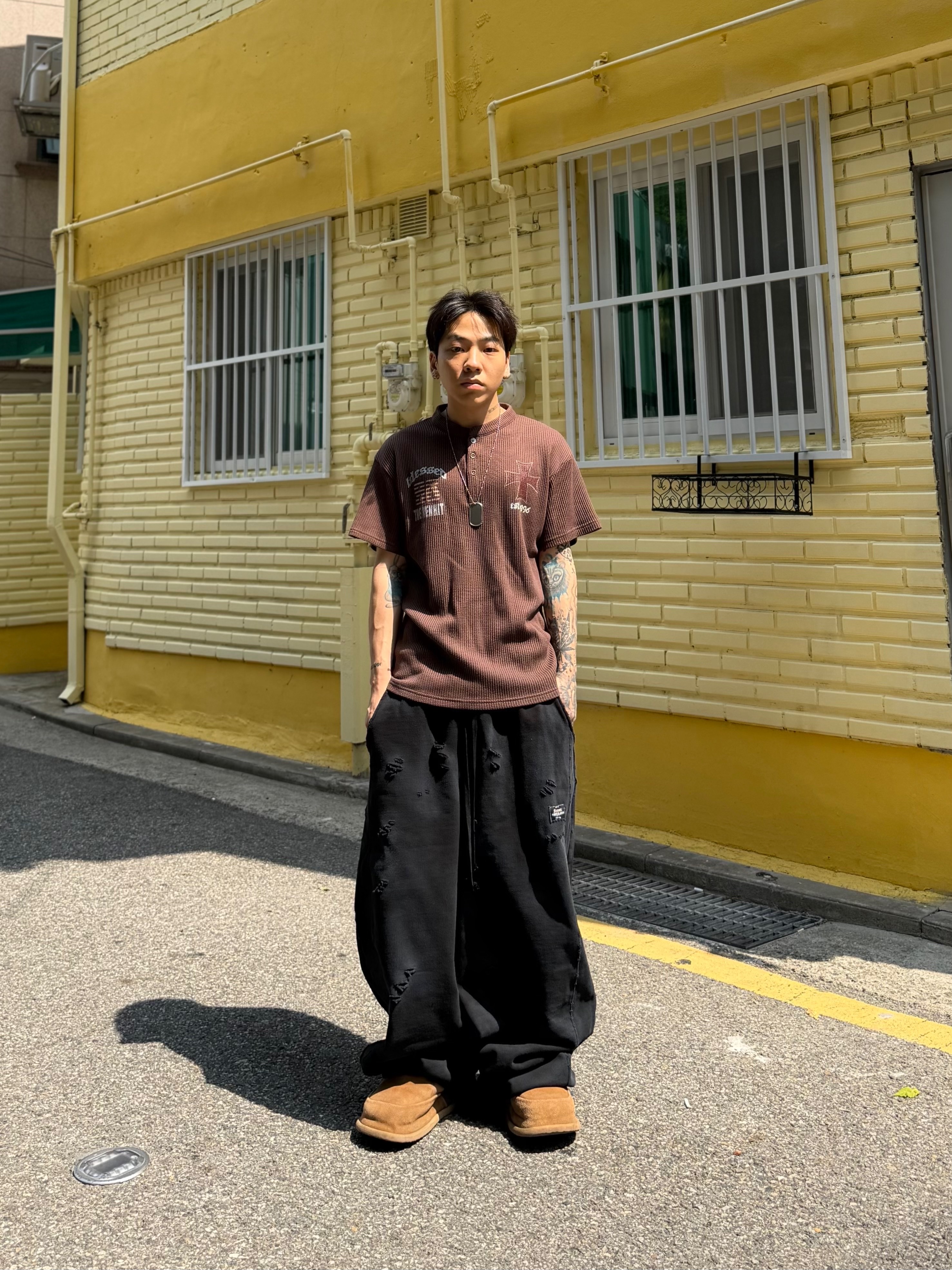 NONPARKING X kinchi N Road Boots Brown 착용 스타일 - 2