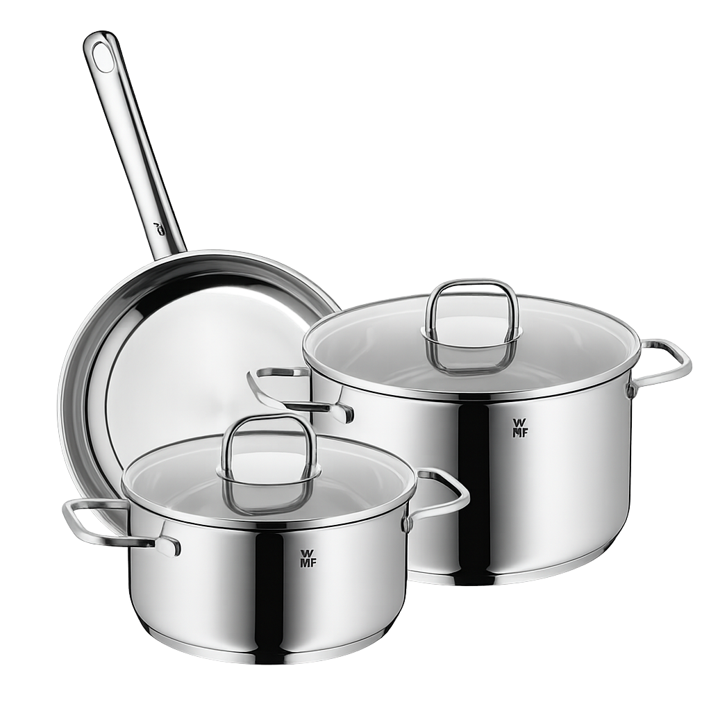 WMF NEW사피르 냄비 2종(20L+24H)+후라이팬24cm(WMF New Saphir 2‑Piece Pot Set (20cm Low Pot + 24cm High Pot) + 24cm Frypan)