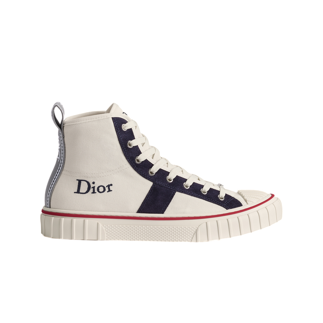 3SH154ZDF-H009 Dior Hooper High Top Sneaker Canvas & Suede Calfskin White Navy Blue
