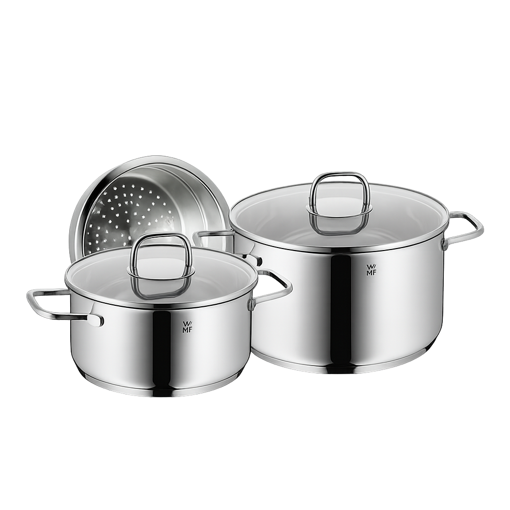 WMF017 WMF New Saphir 2‑Piece Pot Set (20cm Low Pot + 24cm High Pot) + Steamer