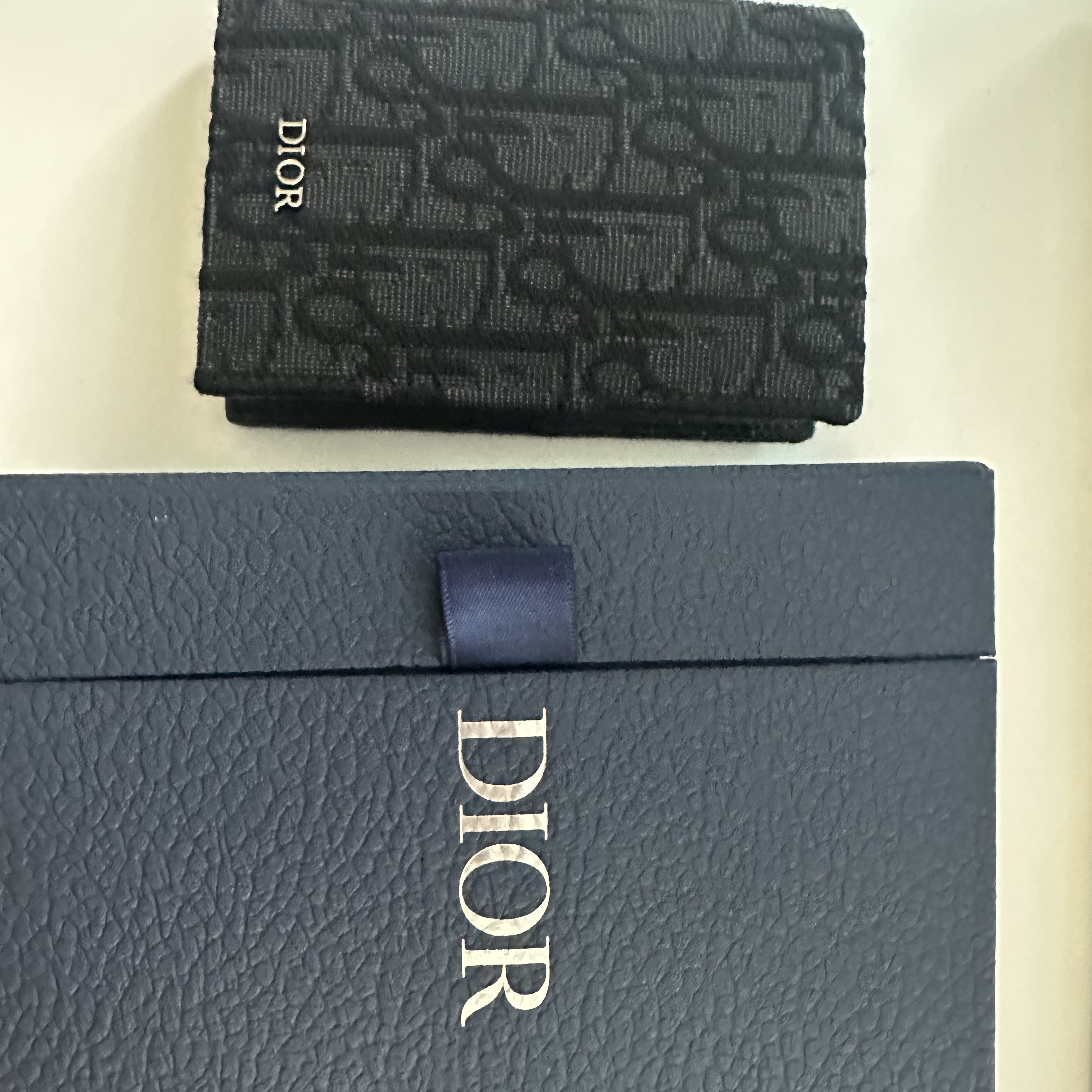 Dior Bi-Fold Card Holder Black Dior Oblique Jacquard 착용 스타일