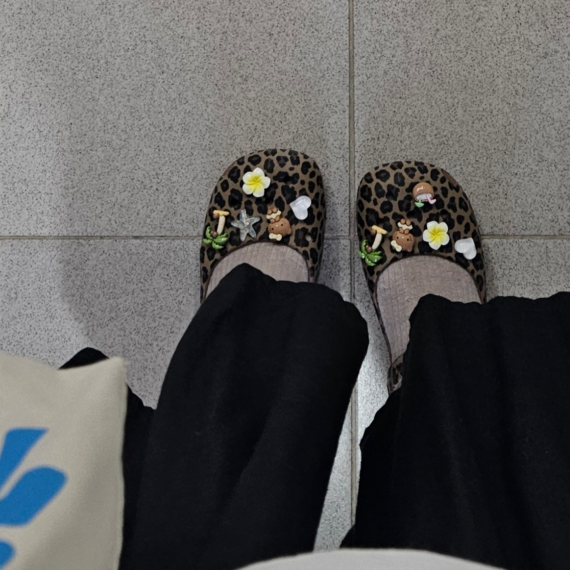(W) Crocs Classic Animal Ballet Sepia Leopard 착용 스타일 - 2