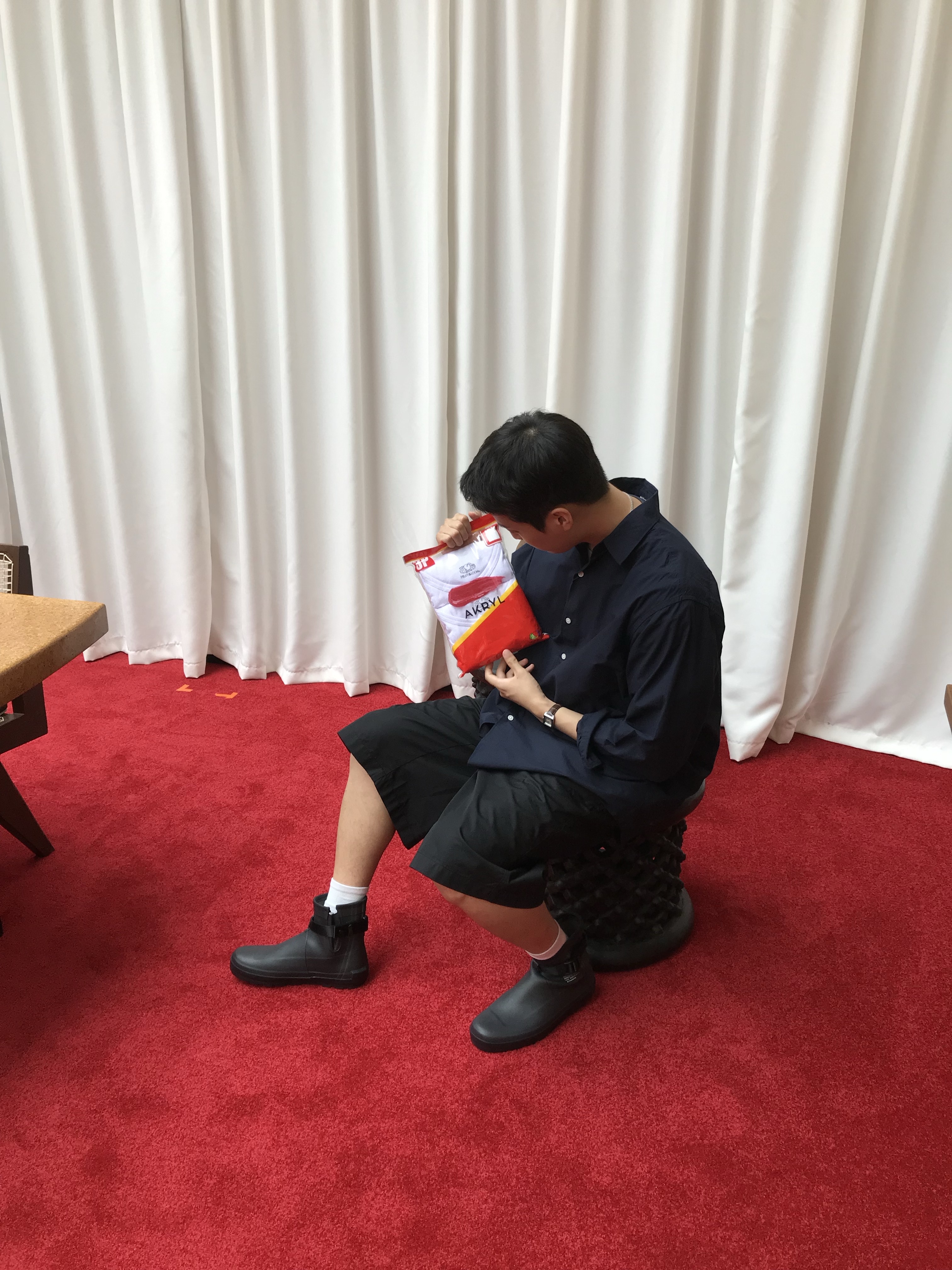 AKRYL Typewriter Shirt Navy - 26FW, AKRYL Jersey Tee White - 26FW 착용 스타일 - 2