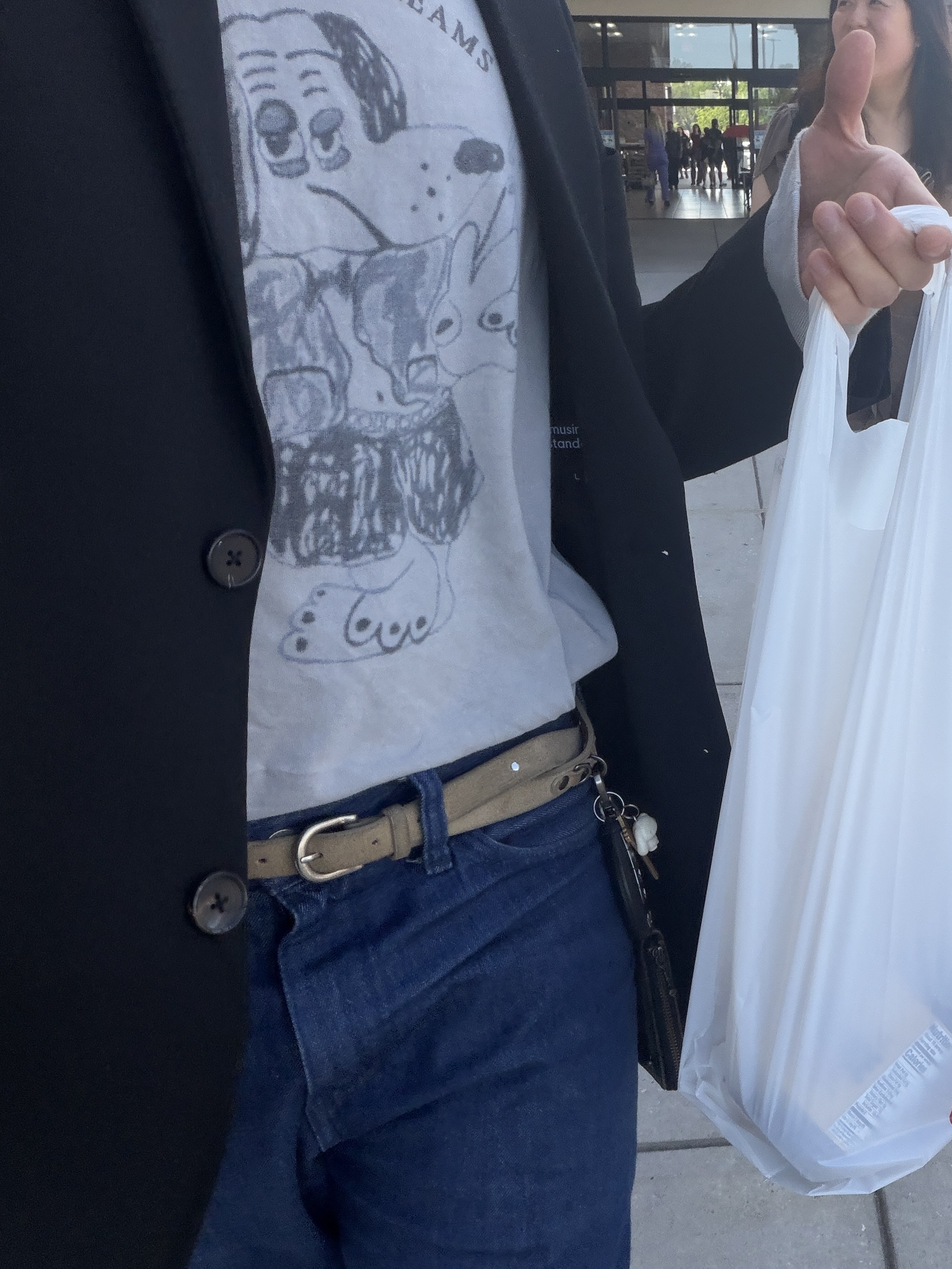 Polyteru Suede Belt Beige 002 Gemstone 착용 스타일