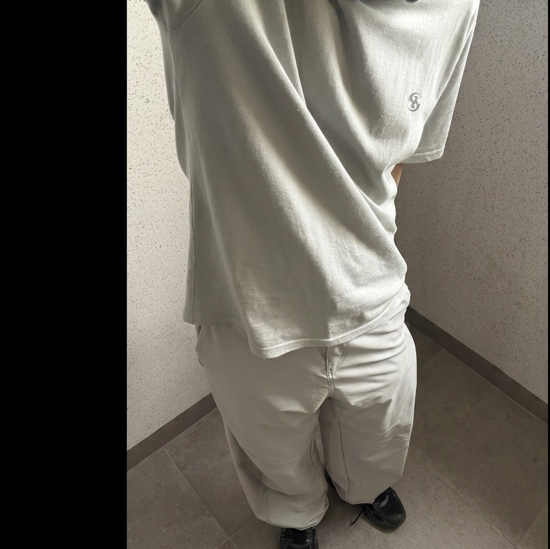 Sansan Gear Side Snap Pants V2 Light Grey - 23FW, Sansan Gear Logo T-Shirt Sky Blue_26SS 착용 스타일