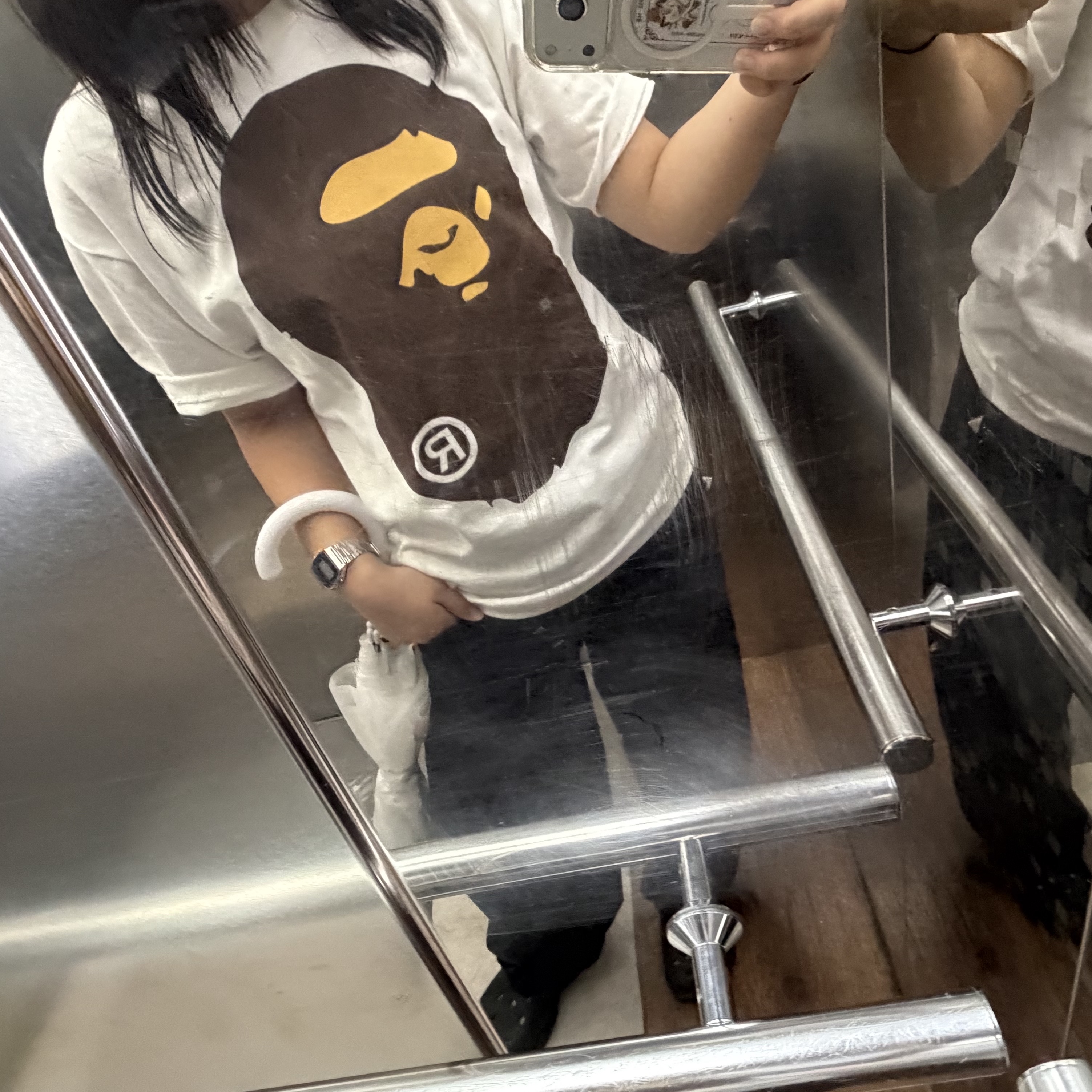 BAPE Big Ape Head T-Shirt White, Casio A-158WA-1 착용 스타일 - 2