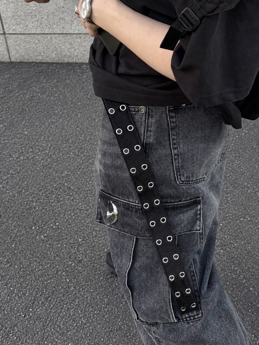 Kamien x MJD Double Hole Belt Black Shearling Calfskin, Undermycar Mu.103 Anti Fxxking Logo Play Wide Crop T-Shirts Black 착용 스타일 - 6