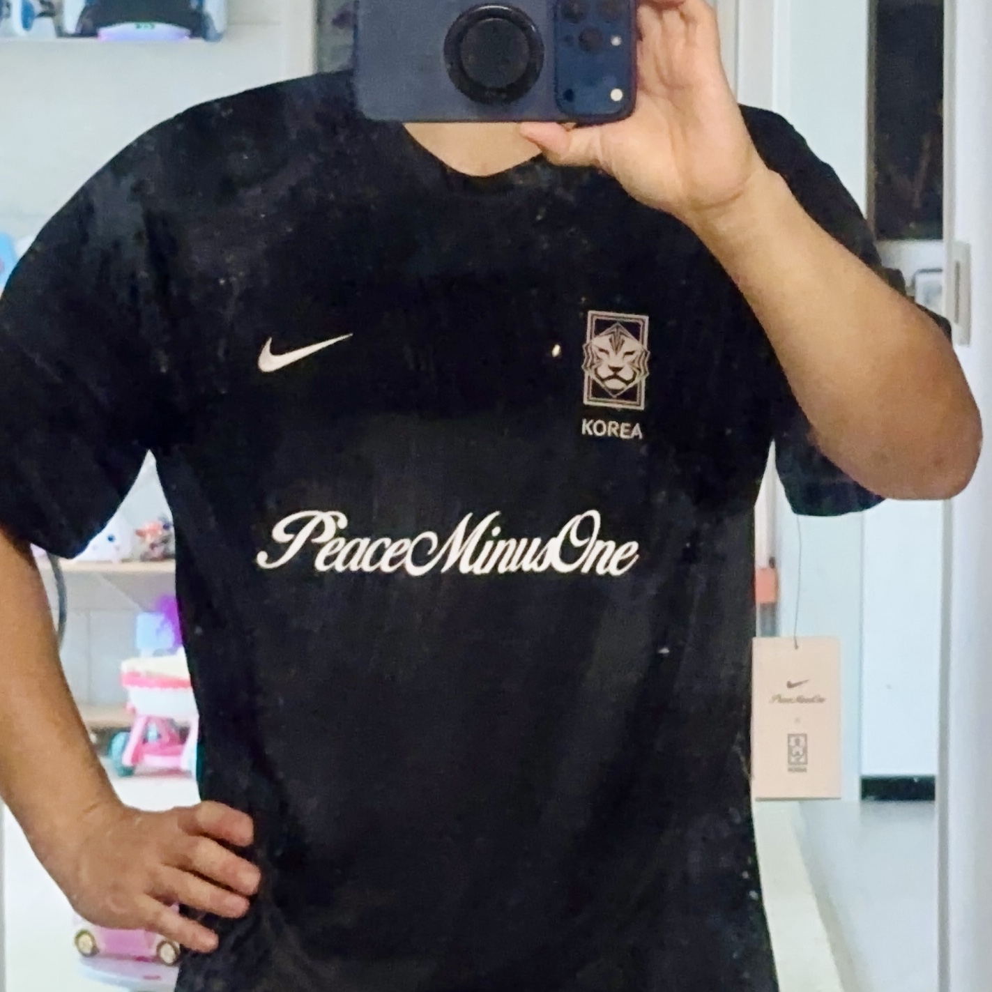 Nike x Peaceminusone Korea Academy Pro Short-Sleeve Football Top Black White 착용 스타일 - 2