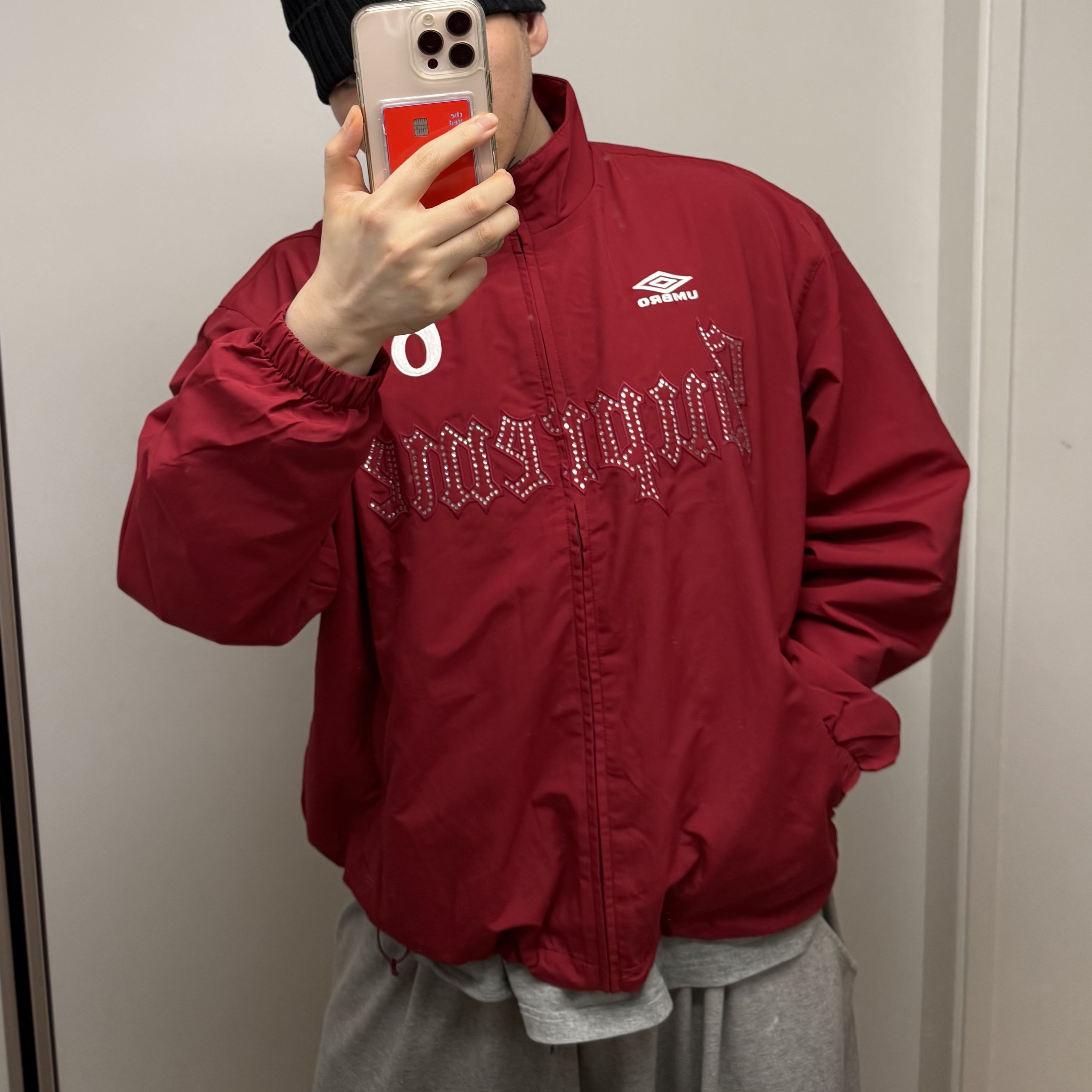 Supreme x Umbro Rhinestone Track Jacket Red - 26SS 착용 스타일