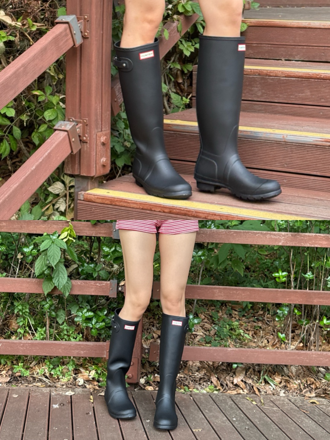 (W) Hunter Original Tall Rain Boots Black 착용 스타일 - 8